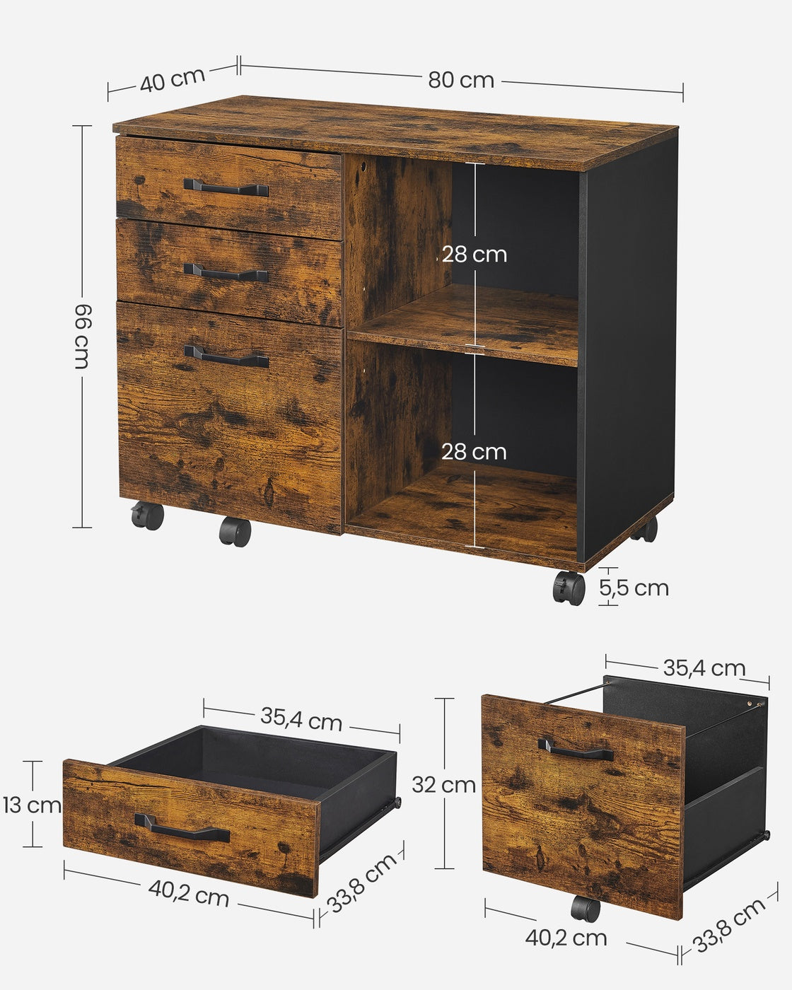 Industriestil Aktenschrank mit Rollen