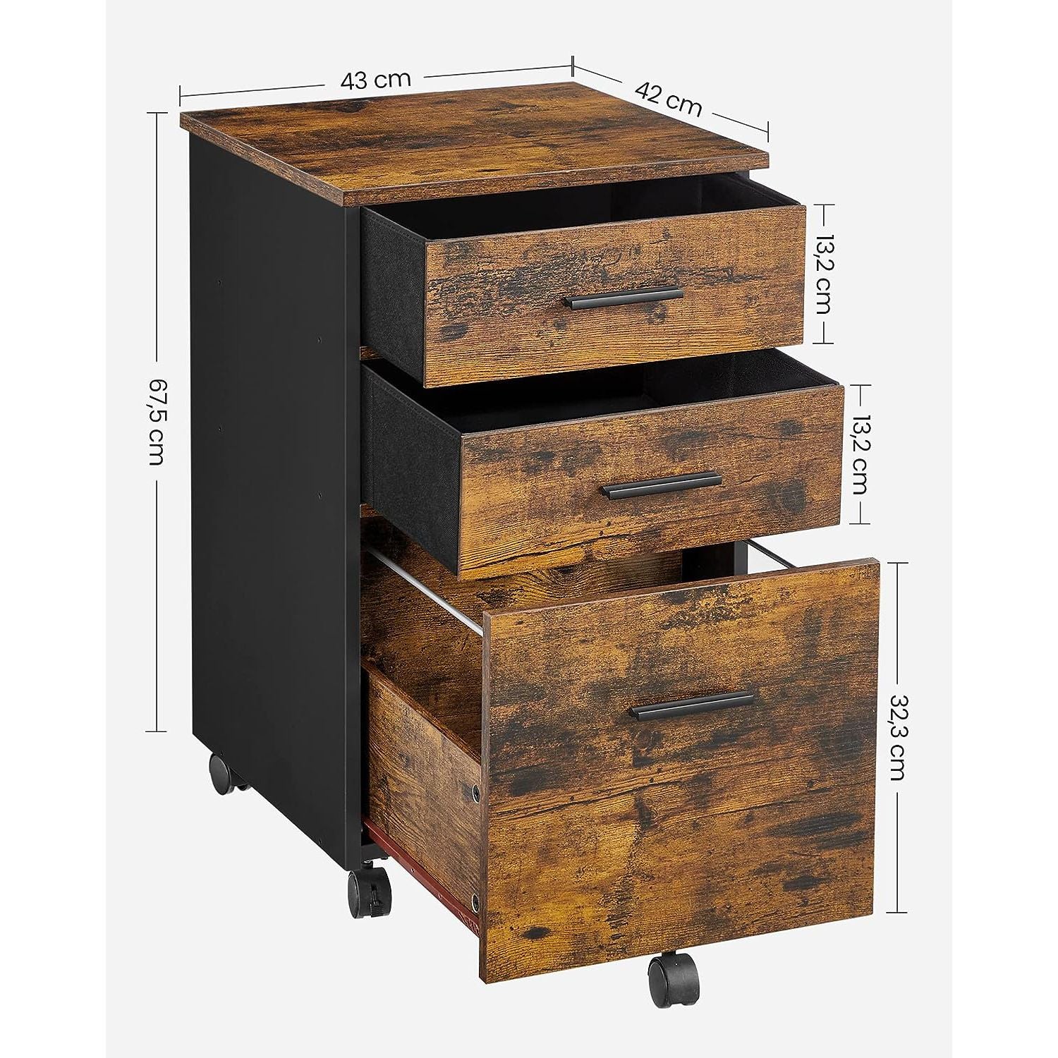 Rollcontainer mit 3 Schubladen vintagebraun-schwarz
