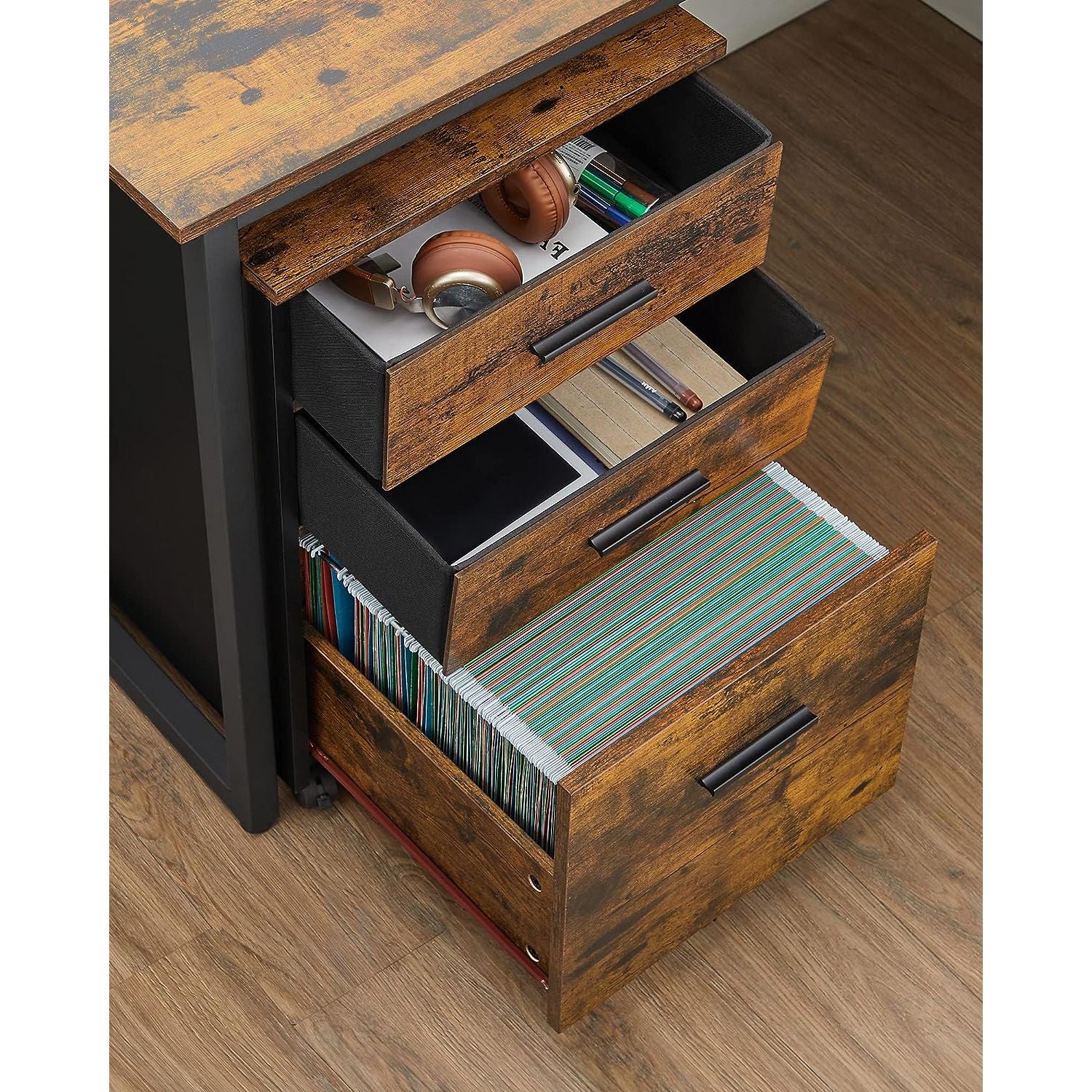 Rollcontainer mit 3 Schubladen vintagebraun-schwarz