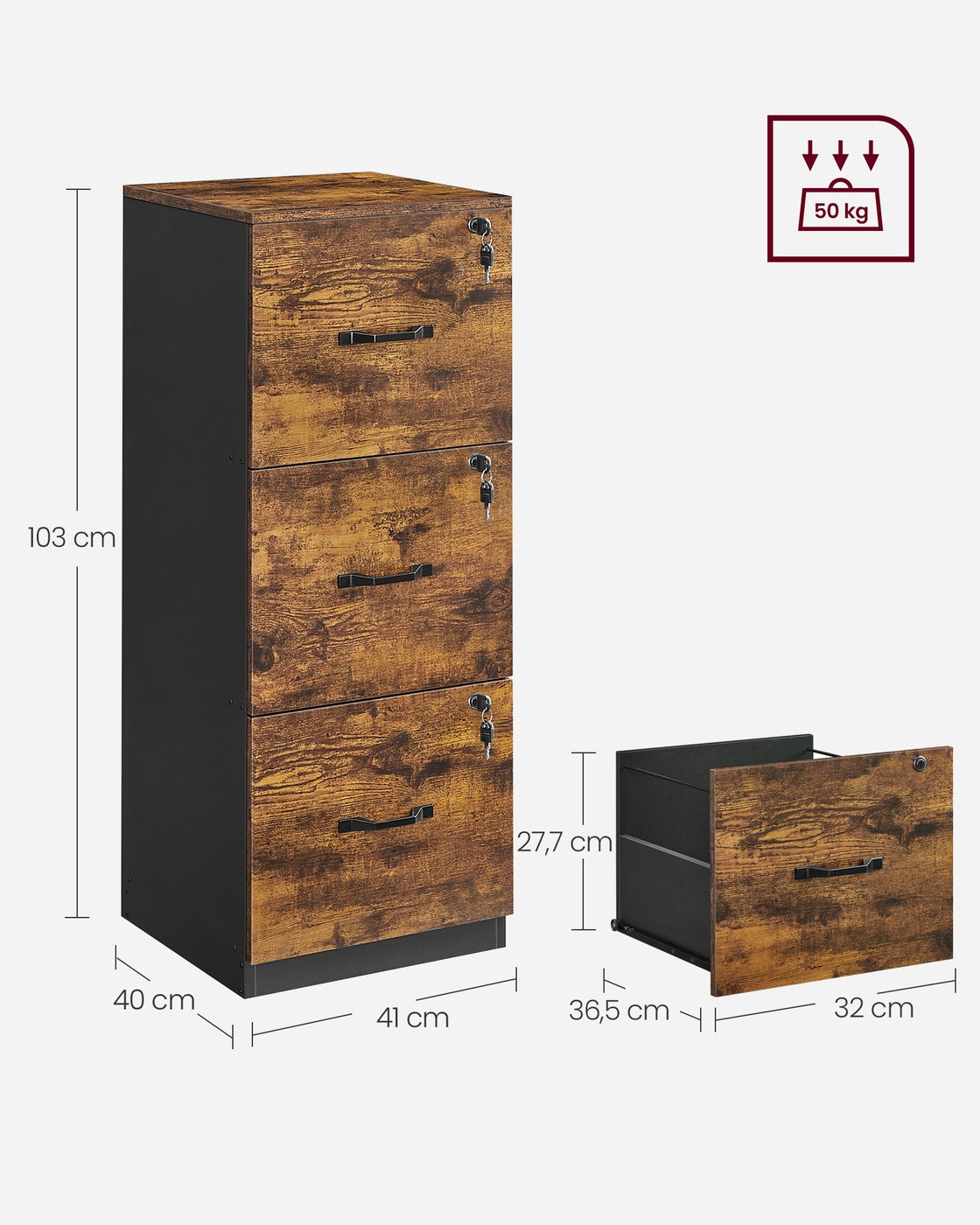Aktenschrank mit 3 abschließbaren Schubladen