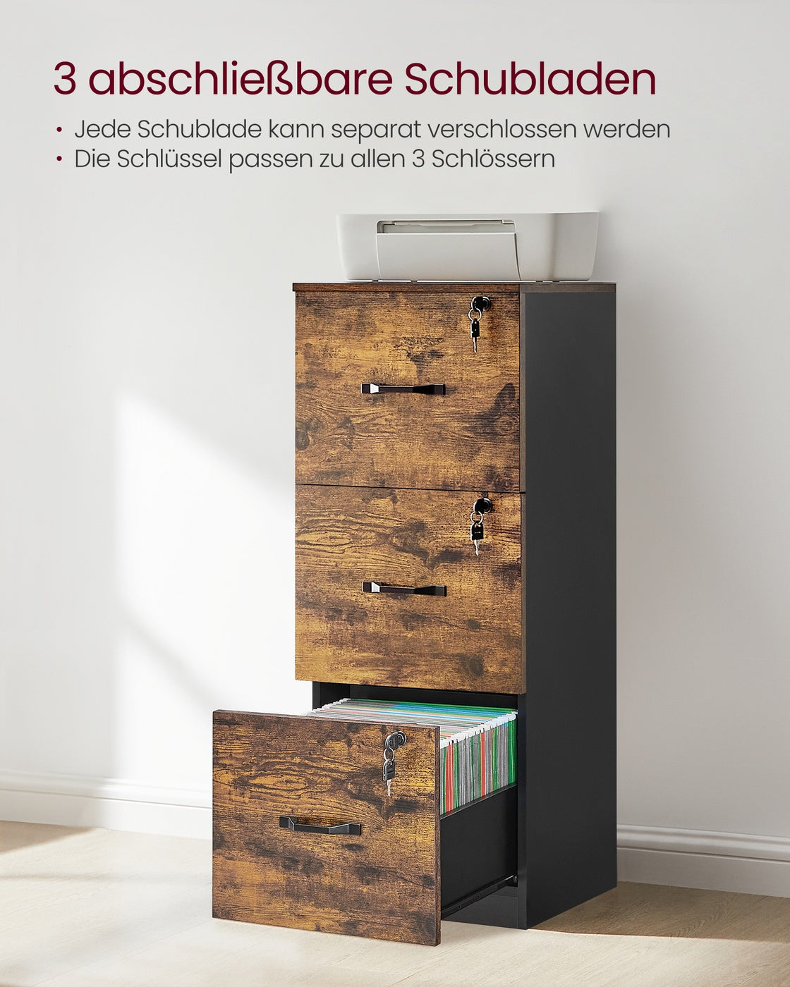Aktenschrank mit 3 abschließbaren Schubladen