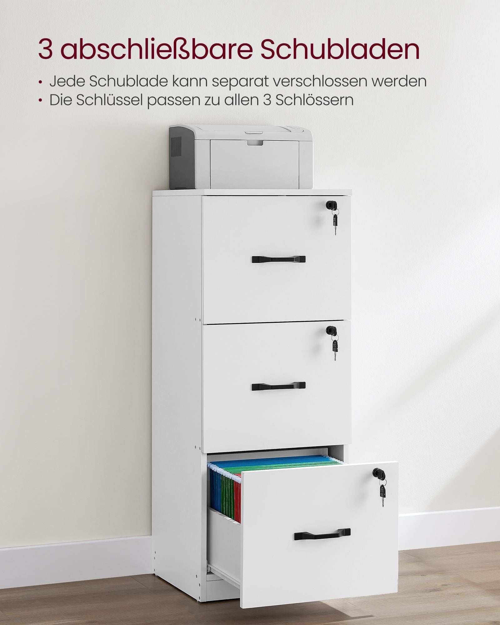 Aktenschrank mit 3 abschließbaren Schubladen wolkenweiß