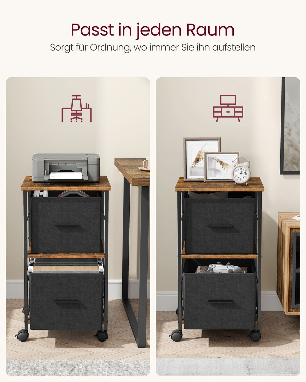 Aktenschrank mit 2 Schubladen vintagebraun-tintenschwarz
