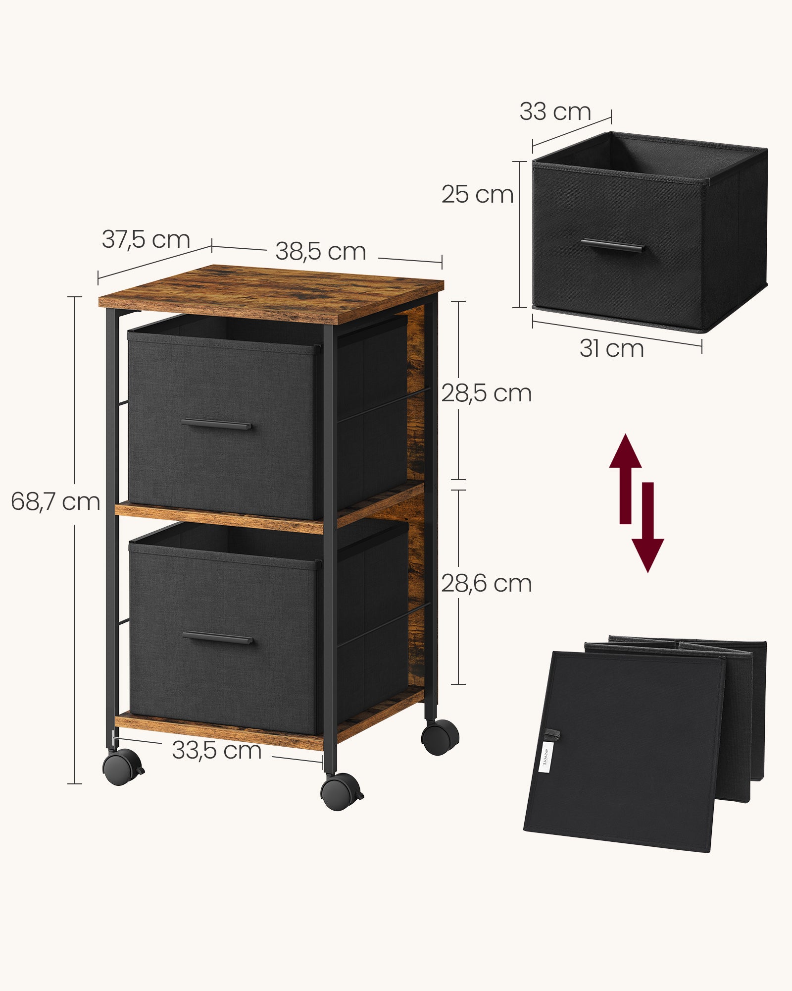 Aktenschrank mit 2 Schubladen vintagebraun-tintenschwarz