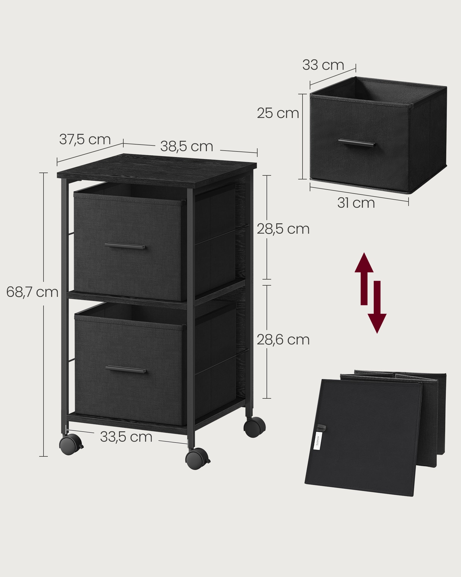 Aktenschrank mit 2 Schubladen ebenholzschwarz-tintenschwarz