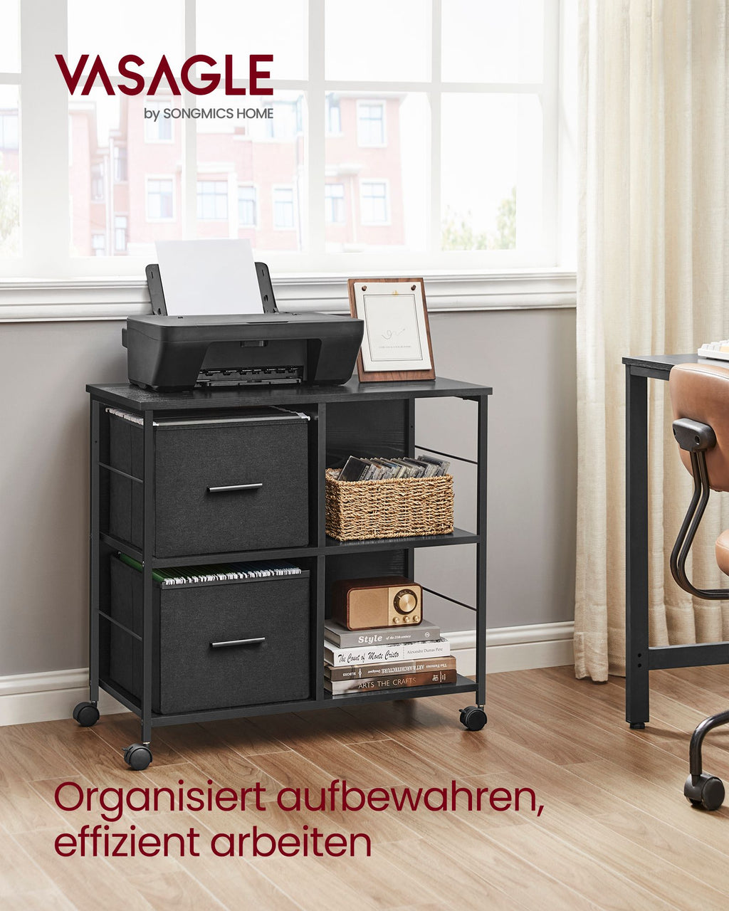 Büroschrank mit 2 Stoffschubladen ebenholzschwarz