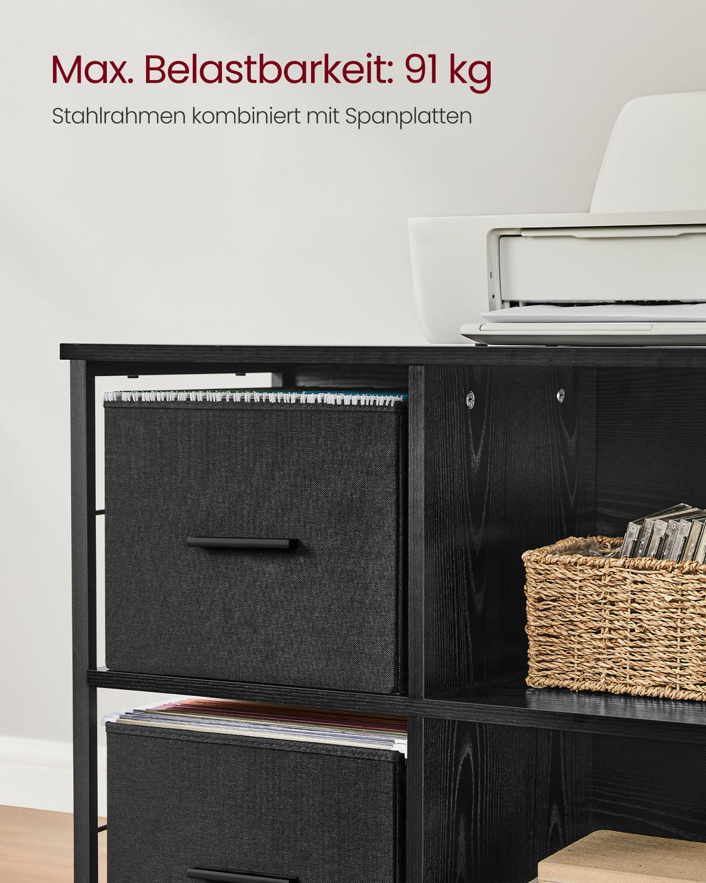 Büroschrank mit 2 Stoffschubladen ebenholzschwarz