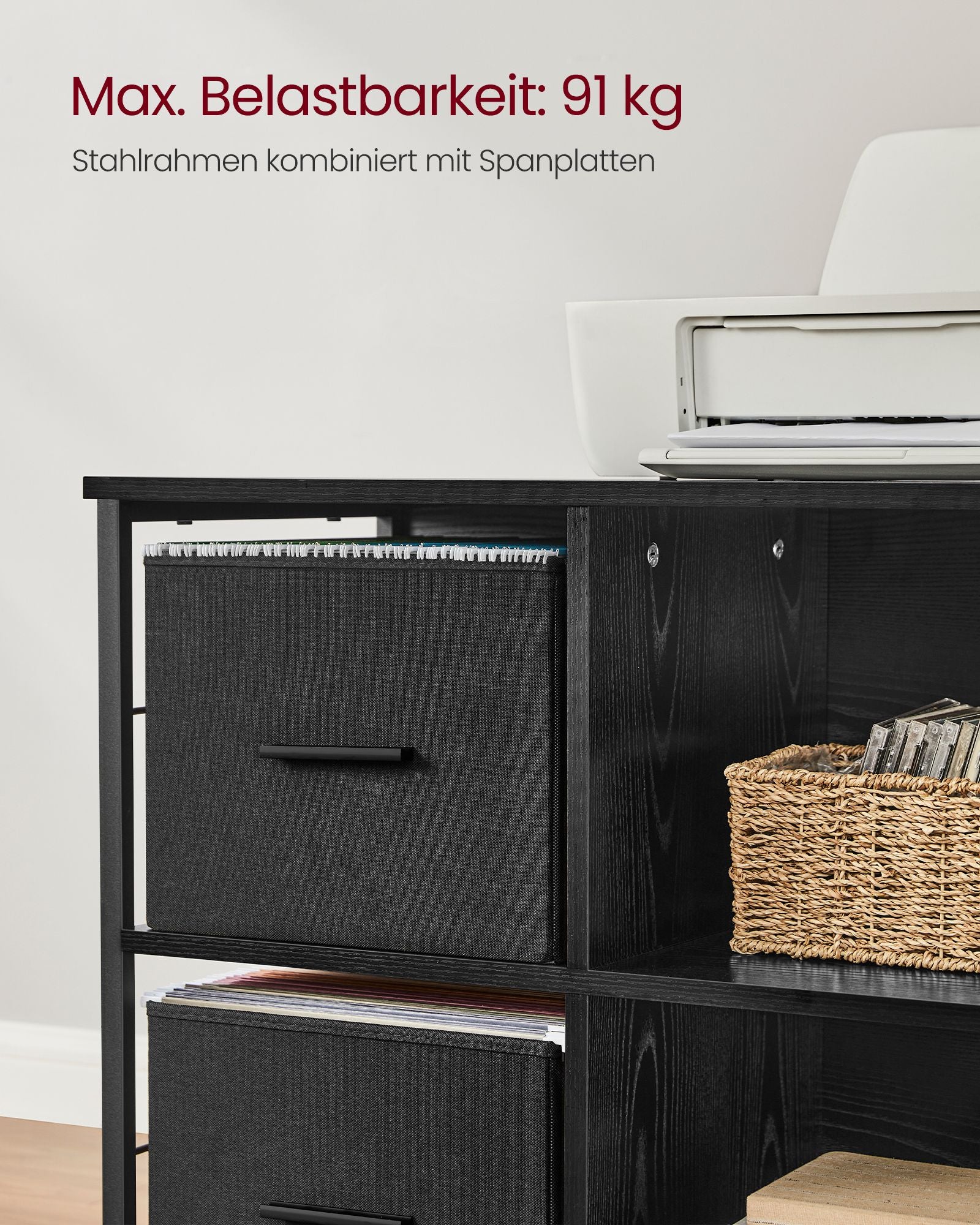 Büroschrank mit 2 Stoffschubladen ebenholzschwarz
