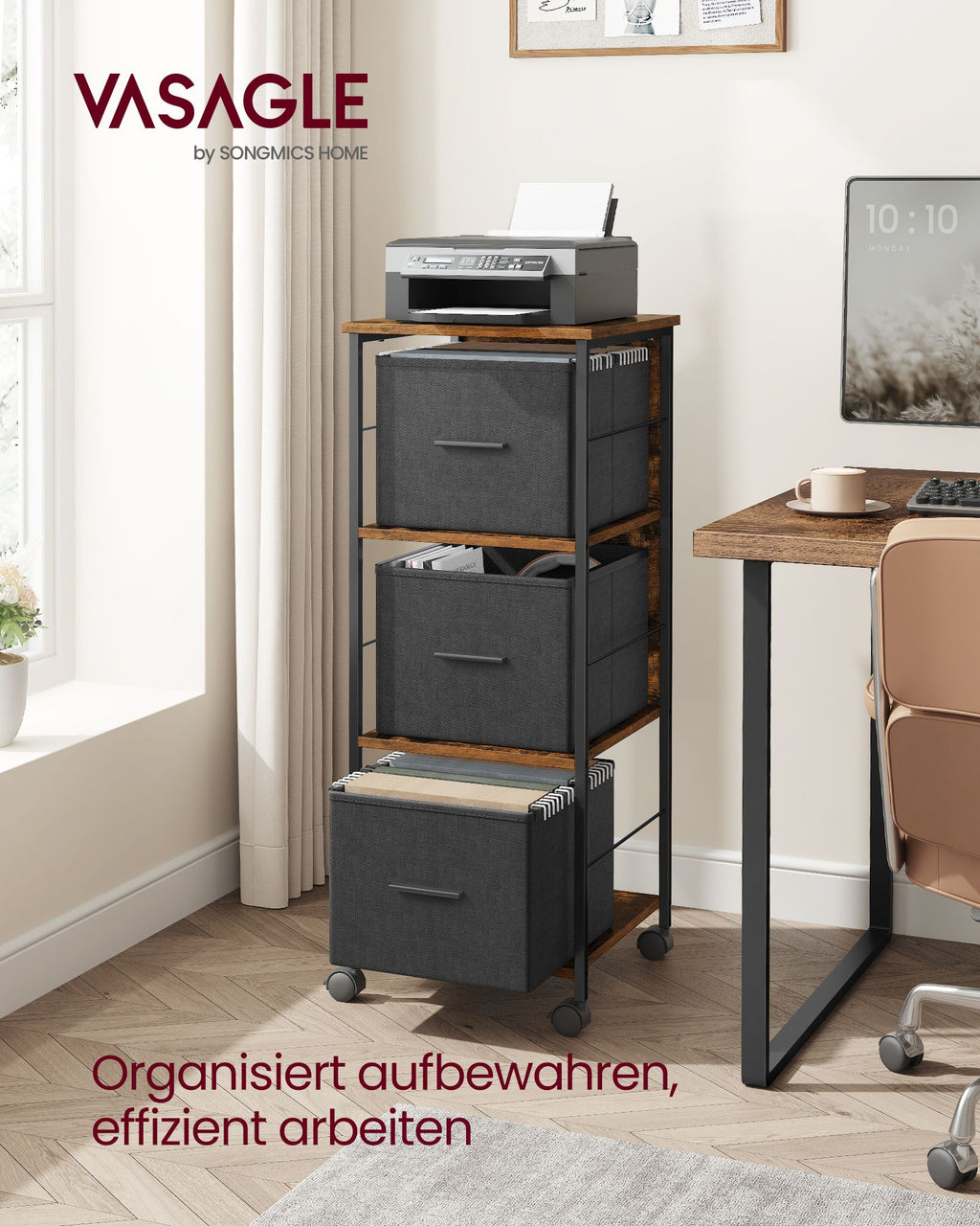 Aktenschrank mit 3 Schubladen vintagebraun-tintenschwarz