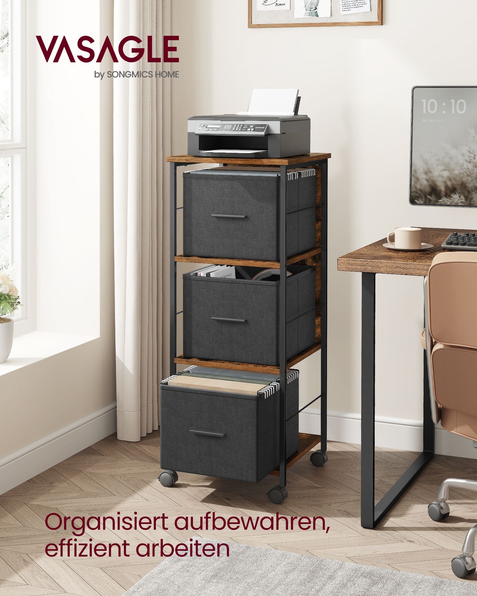 Aktenschrank mit 3 Schubladen vintagebraun-tintenschwarz