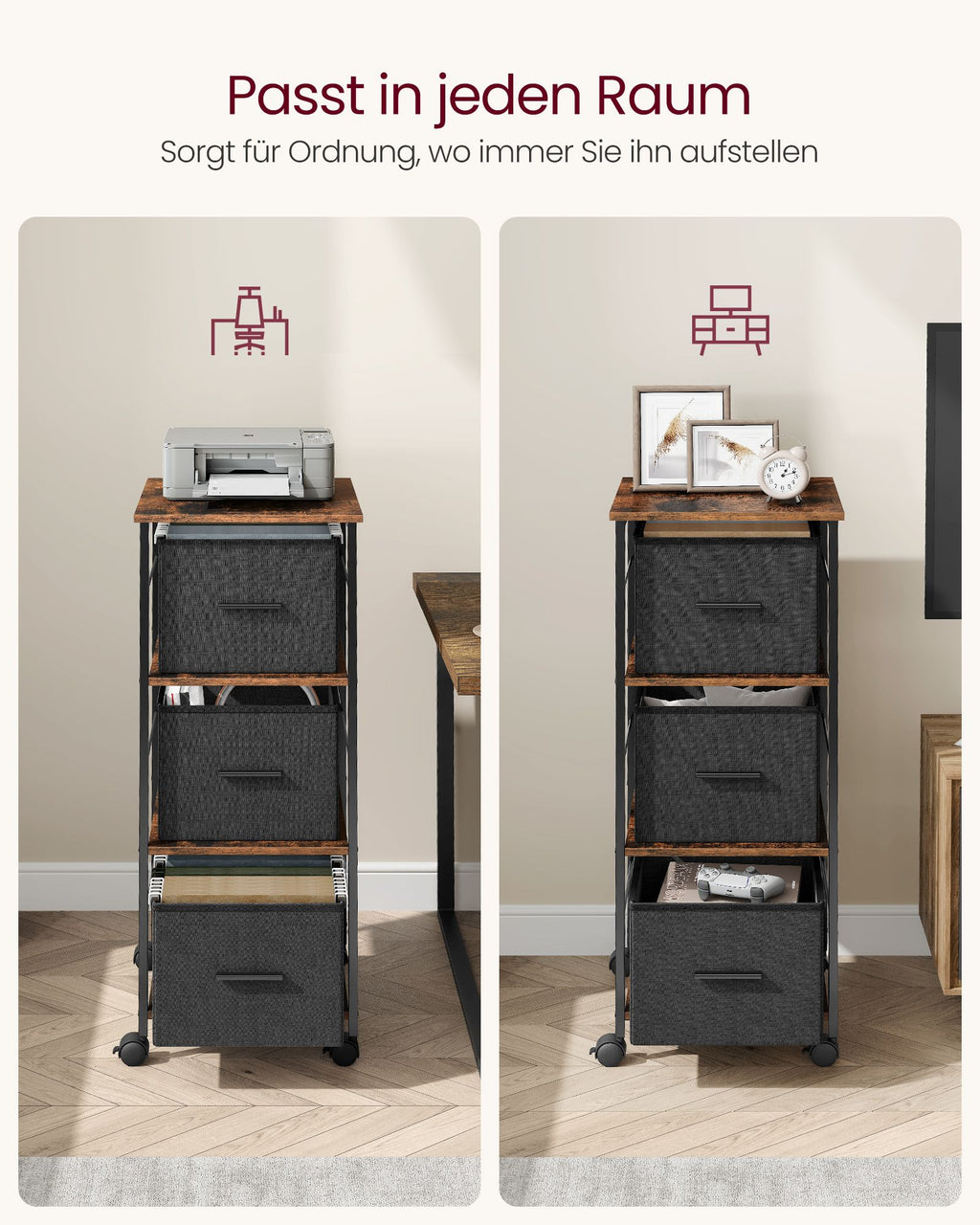 Aktenschrank mit 3 Schubladen vintagebraun-tintenschwarz