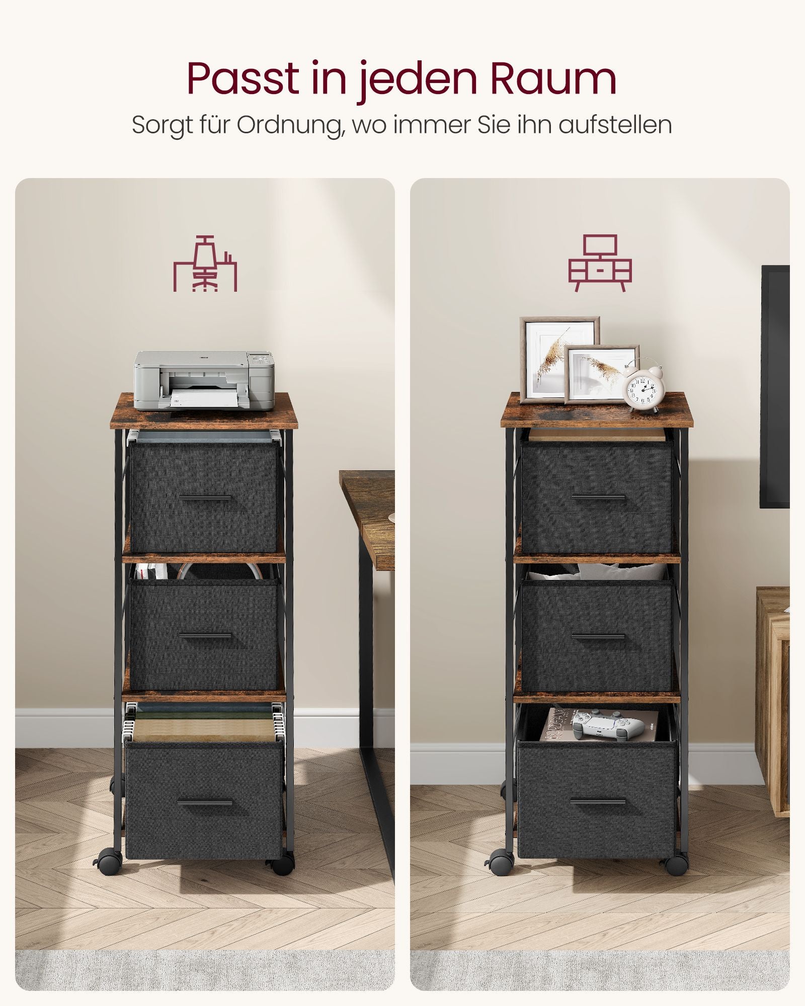 Aktenschrank mit 3 Schubladen vintagebraun-tintenschwarz