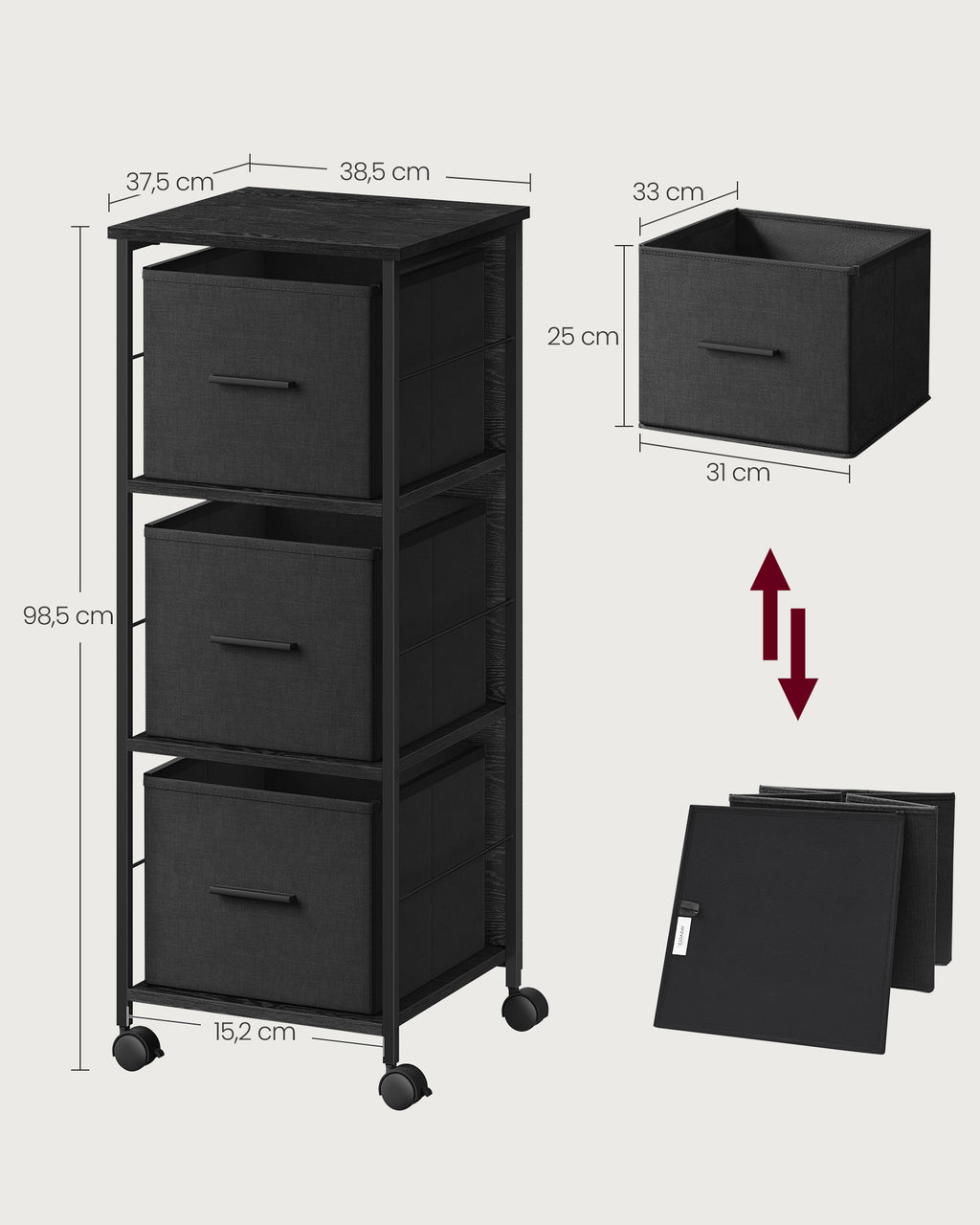 Aktenschrank mit 3 Schubladen ebenholzschwarz-tintenschwarz