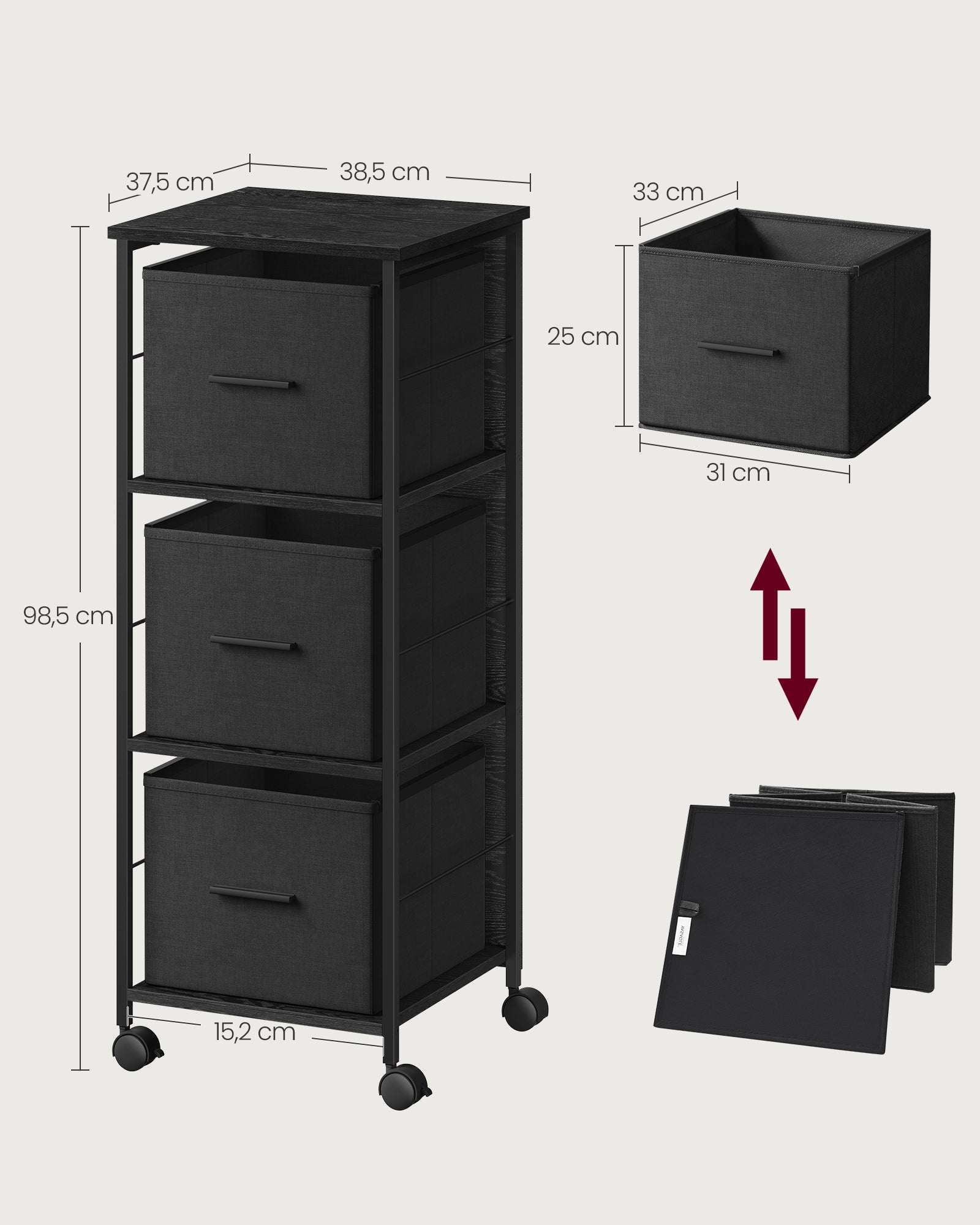 Aktenschrank mit 3 Schubladen ebenholzschwarz-tintenschwarz