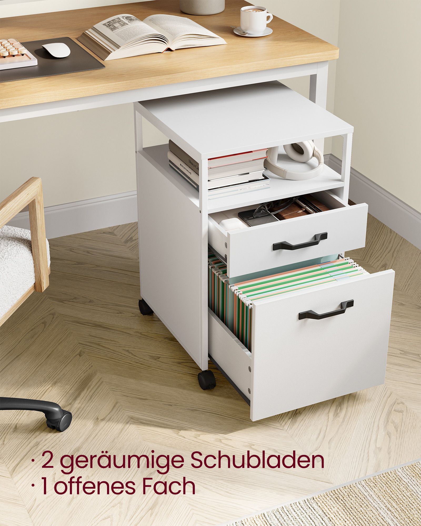 Rollcontainer mit 2 Schubladen und Rädern wolkenweiß
