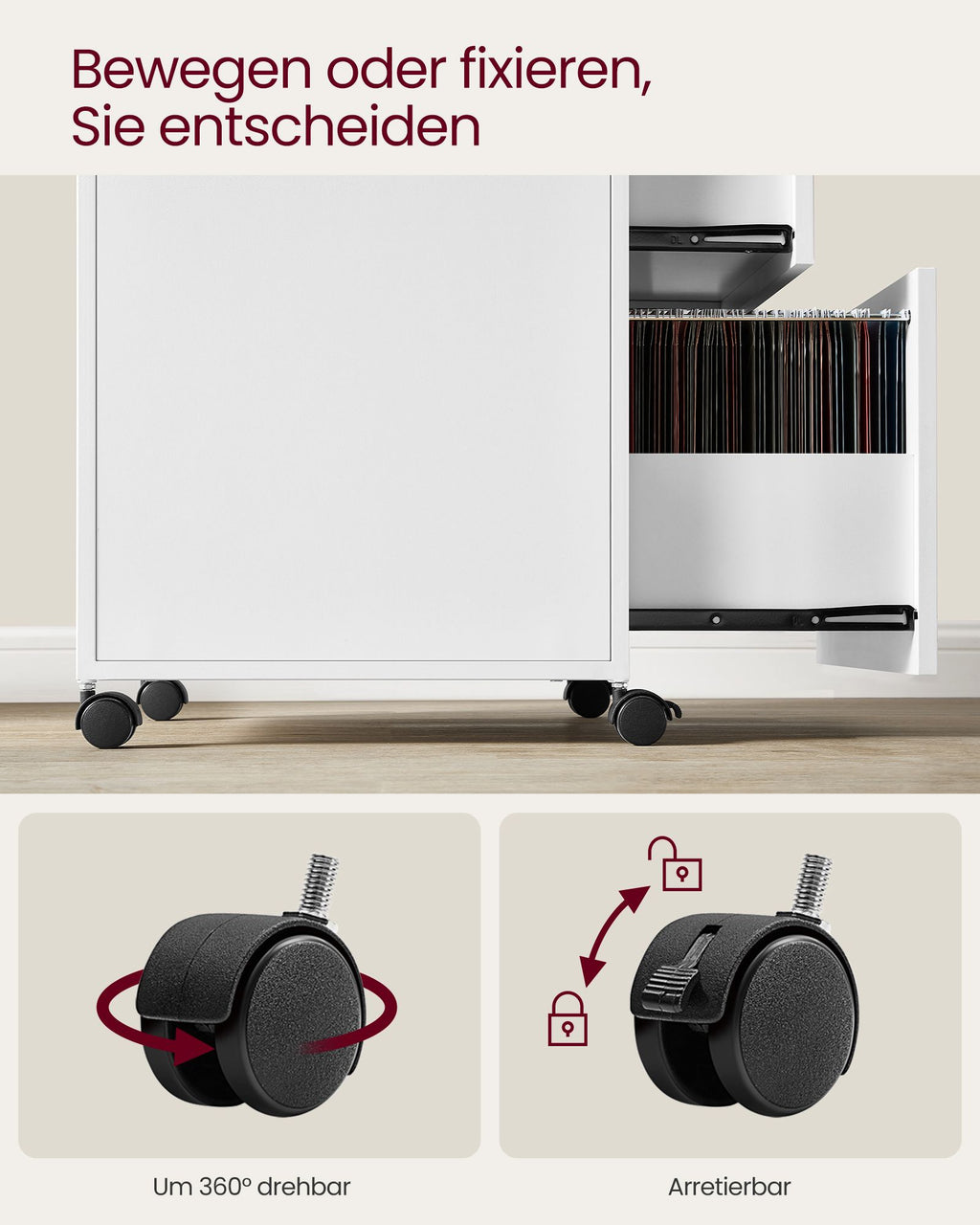 Rollcontainer mit 2 Schubladen und Rädern wolkenweiß