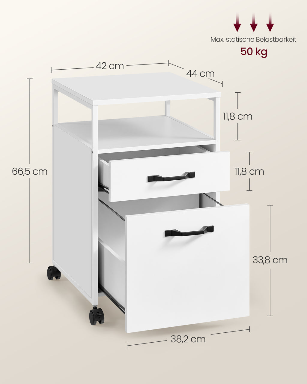 Rollcontainer mit 2 Schubladen und Rädern wolkenweiß
