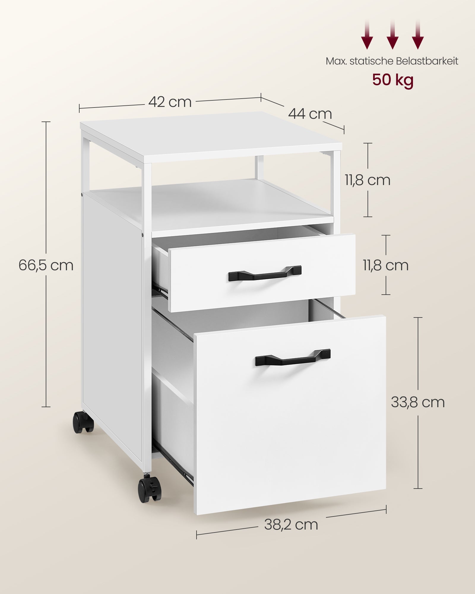 Rollcontainer mit 2 Schubladen und Rädern wolkenweiß
