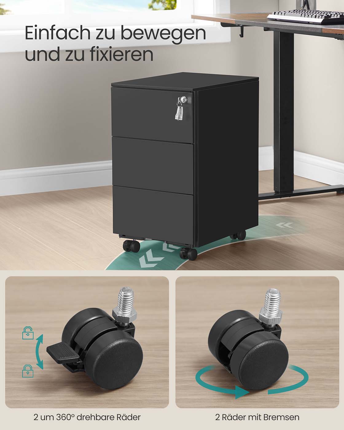 Schubladenschrank mit 3 Schubladen 40 x 30 x 54 cm mattschwarz