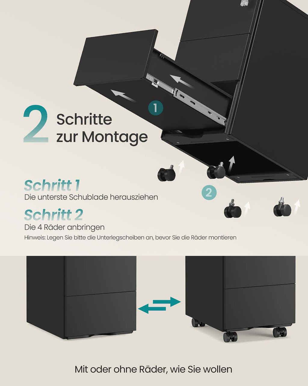 Schubladenschrank mit 3 Schubladen 40 x 30 x 54 cm mattschwarz