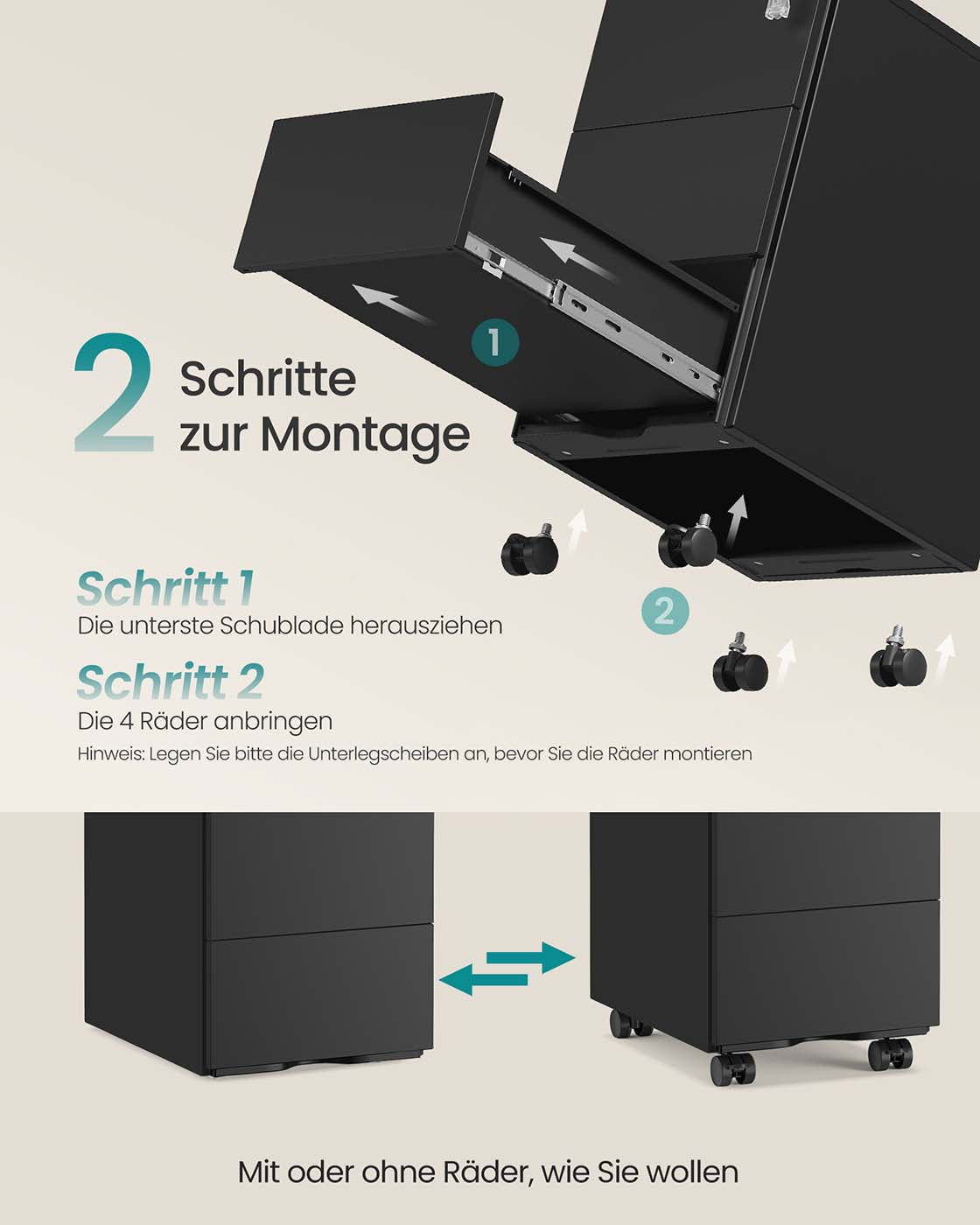Schubladenschrank mit 3 Schubladen 40 x 30 x 54 cm mattschwarz