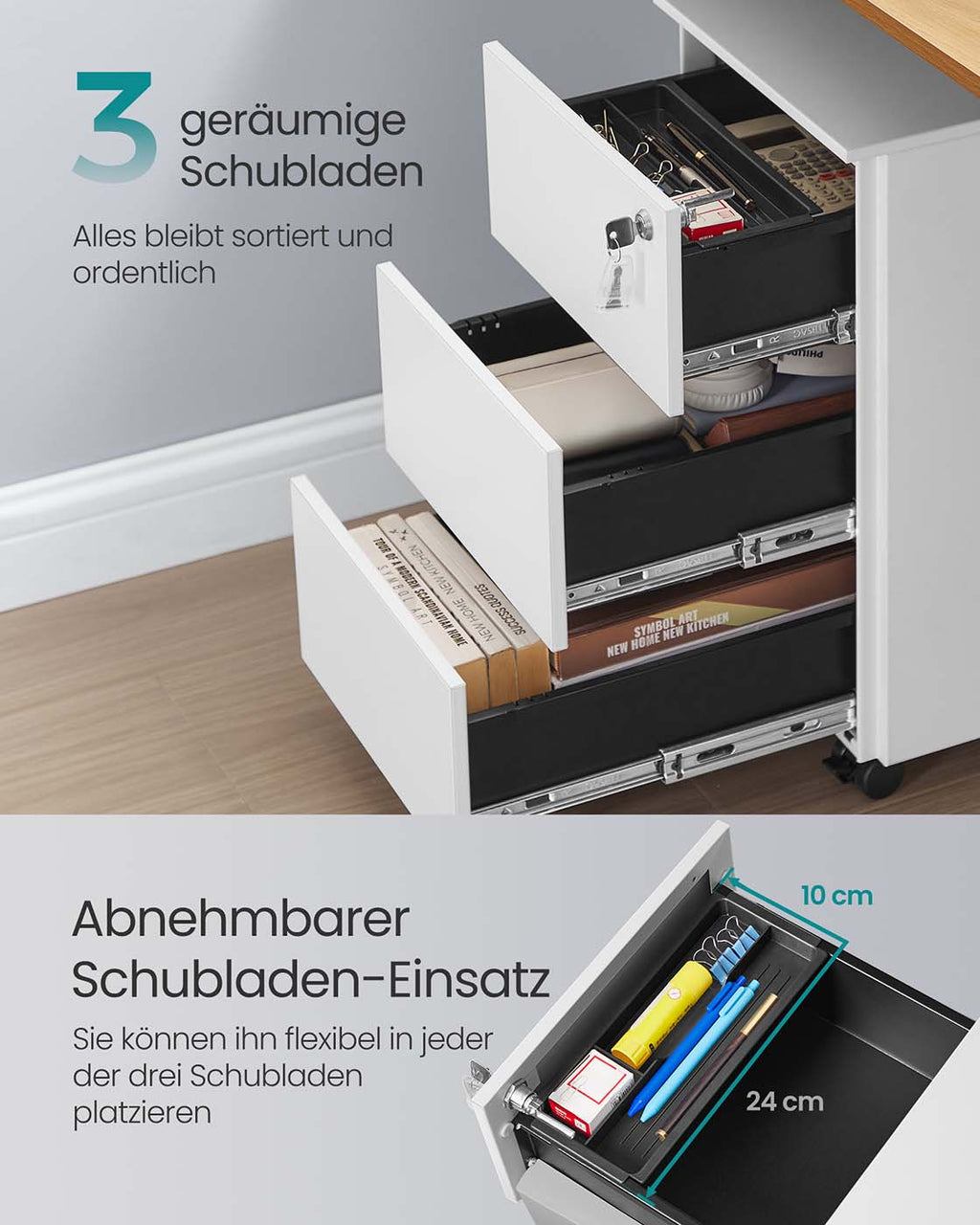 Schubladenschrank mit 3 Schubladen 40 x 30 x 54 cm mattweiß