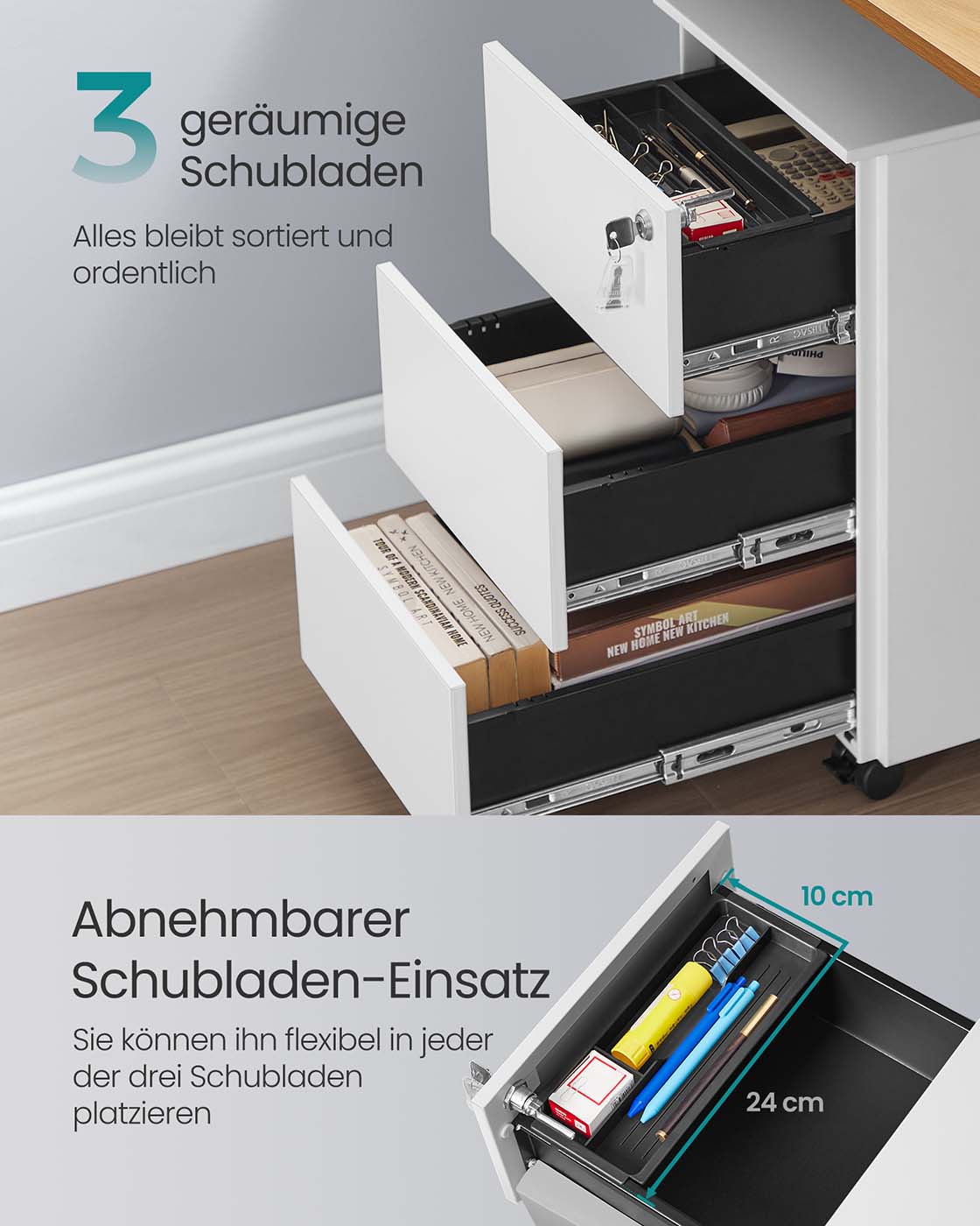 Schubladenschrank mit 3 Schubladen 40 x 30 x 54 cm mattweiß
