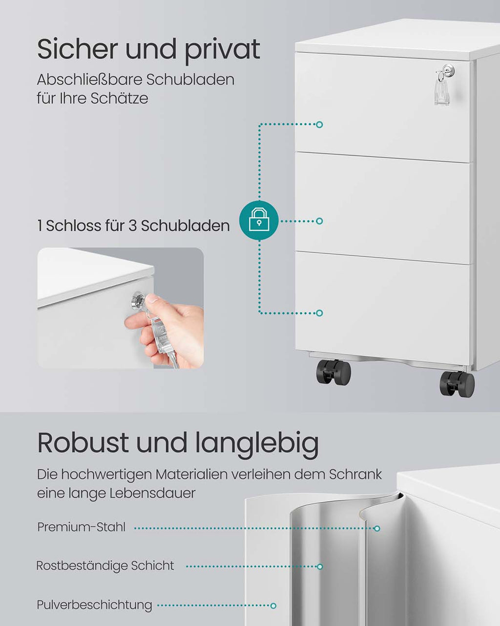 Schubladenschrank mit 3 Schubladen 40 x 30 x 54 cm mattweiß