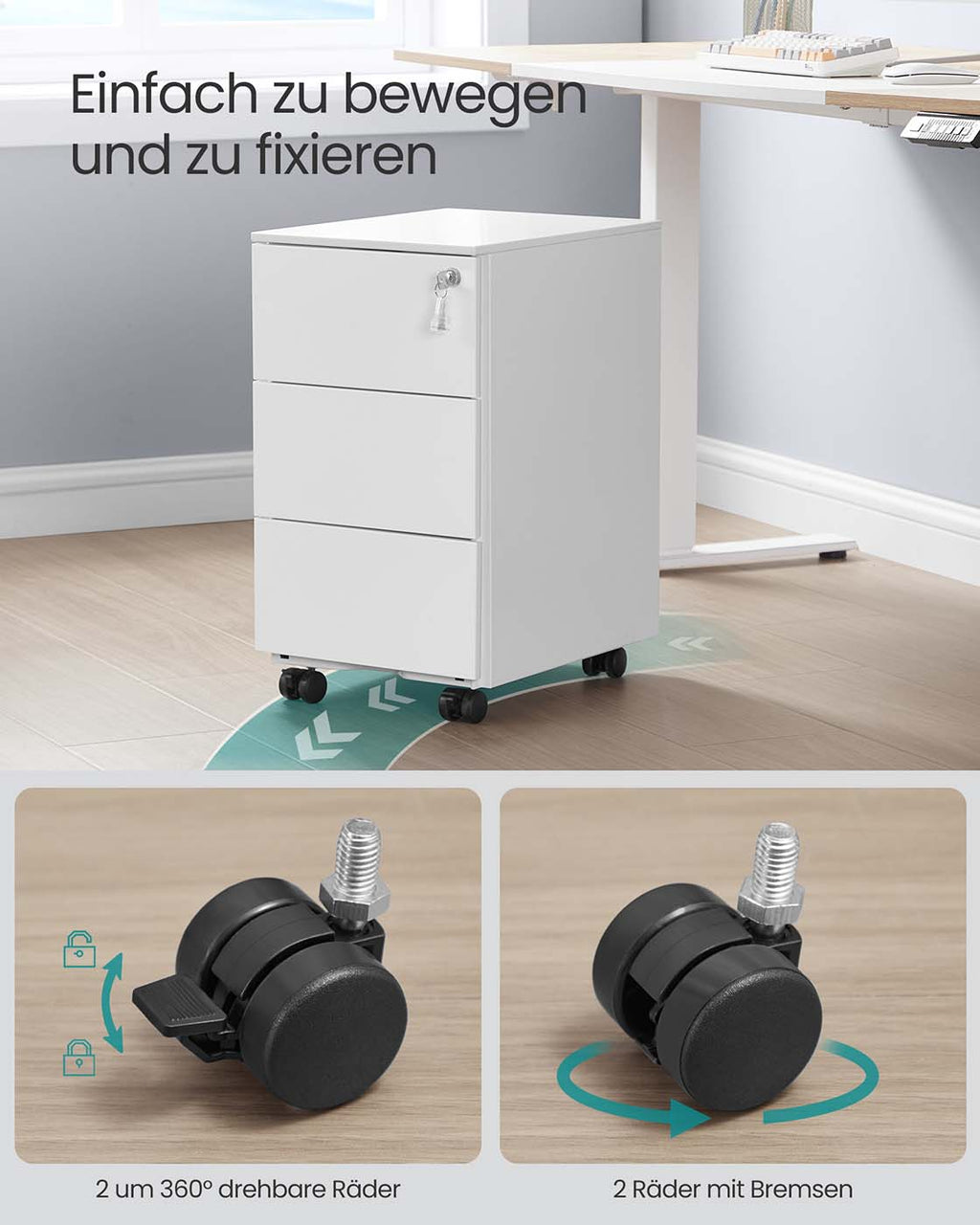 Schubladenschrank mit 3 Schubladen 40 x 30 x 54 cm mattweiß