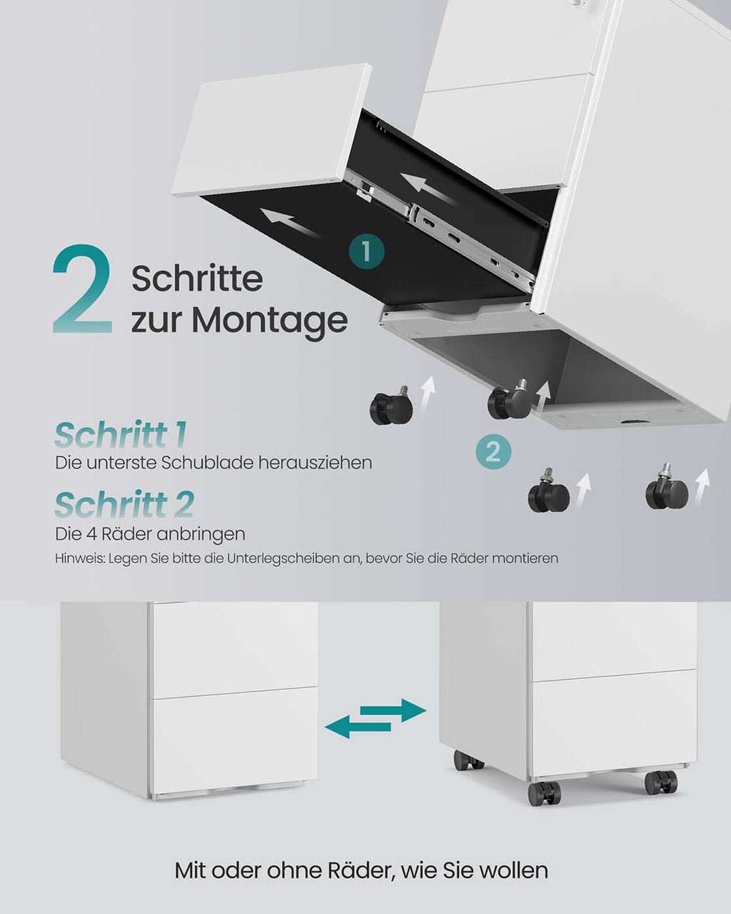 Schubladenschrank mit 3 Schubladen 40 x 30 x 54 cm mattweiß