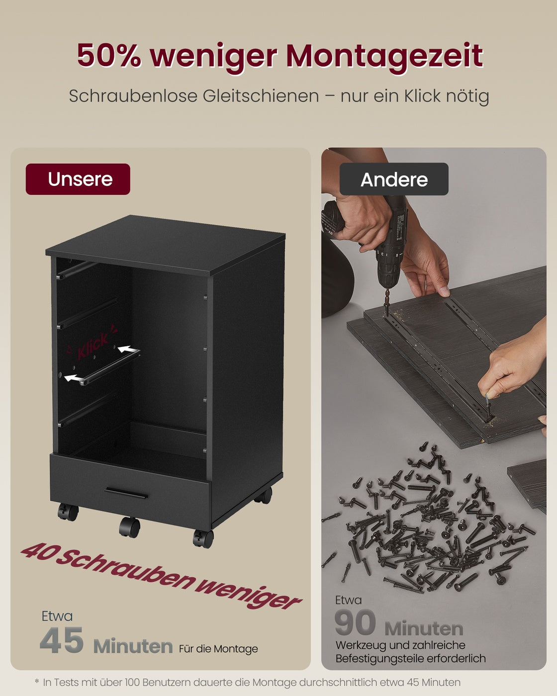 Rollcontainer 5 Schubladen schraubenlose Gleitschienen tintenschwarz