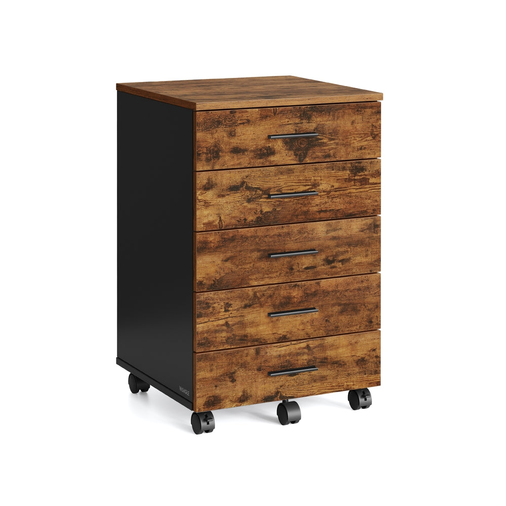Rollcontainer 5 Schubladen schraubenlose Gleitschienen vintagebraun