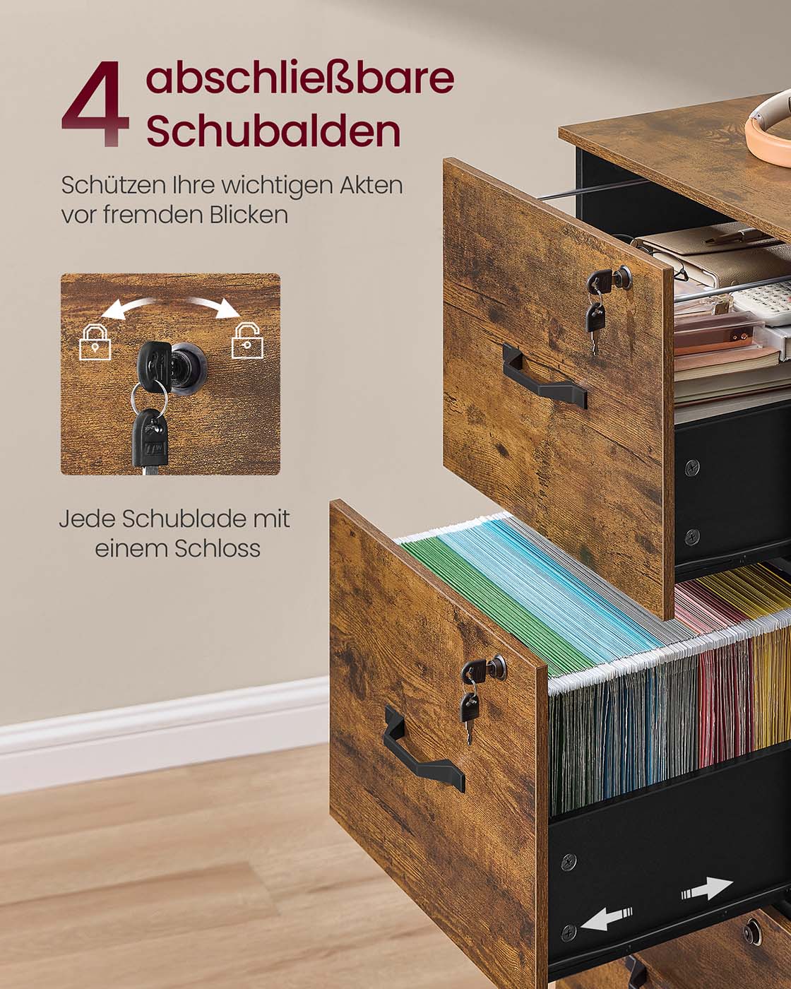 Aktenschrank mit 4 abschließbaren Schubladen