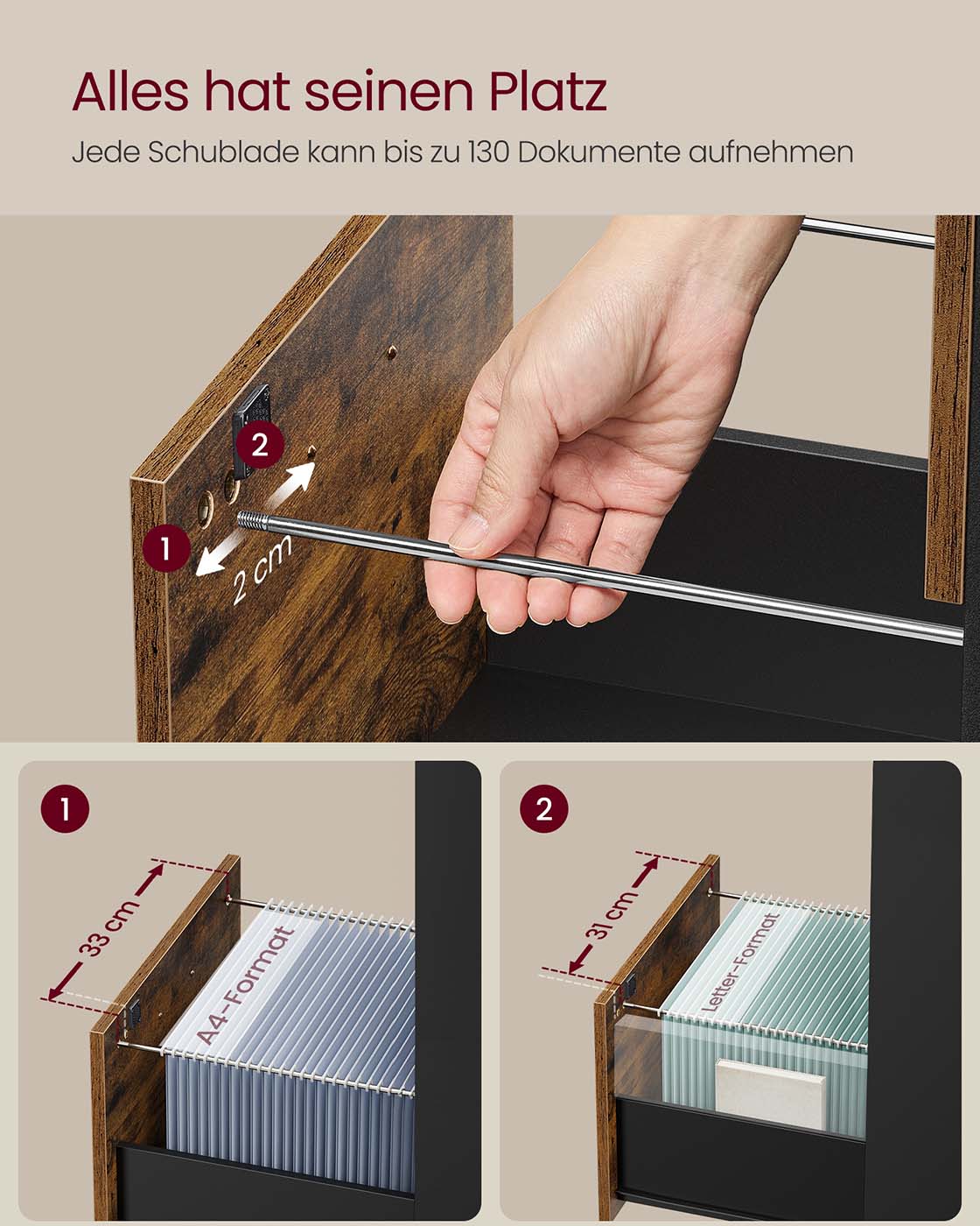 Aktenschrank mit 4 abschließbaren Schubladen