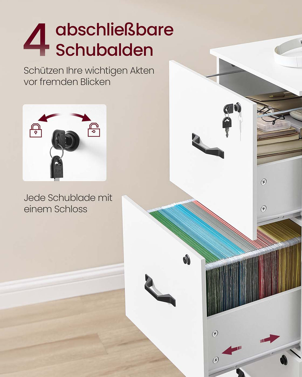 Aktenschrank mit 4 abschließbaren Schubladen