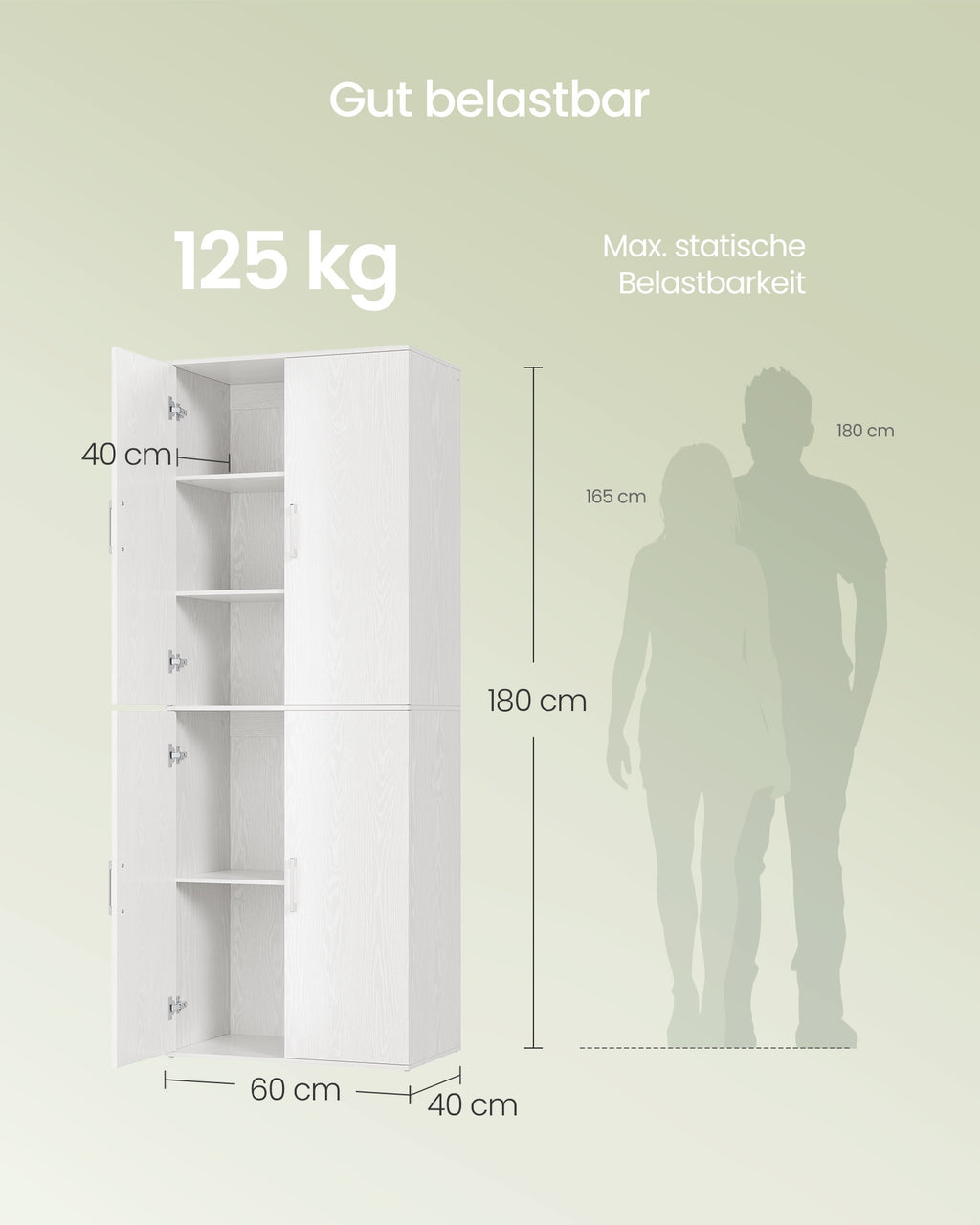 Mehrzweckschrank, mit 4 Türen, 5 Ablagen, Büroschrank, Aufbewahrungsschrank, Kleiderschrank, mit Griffen