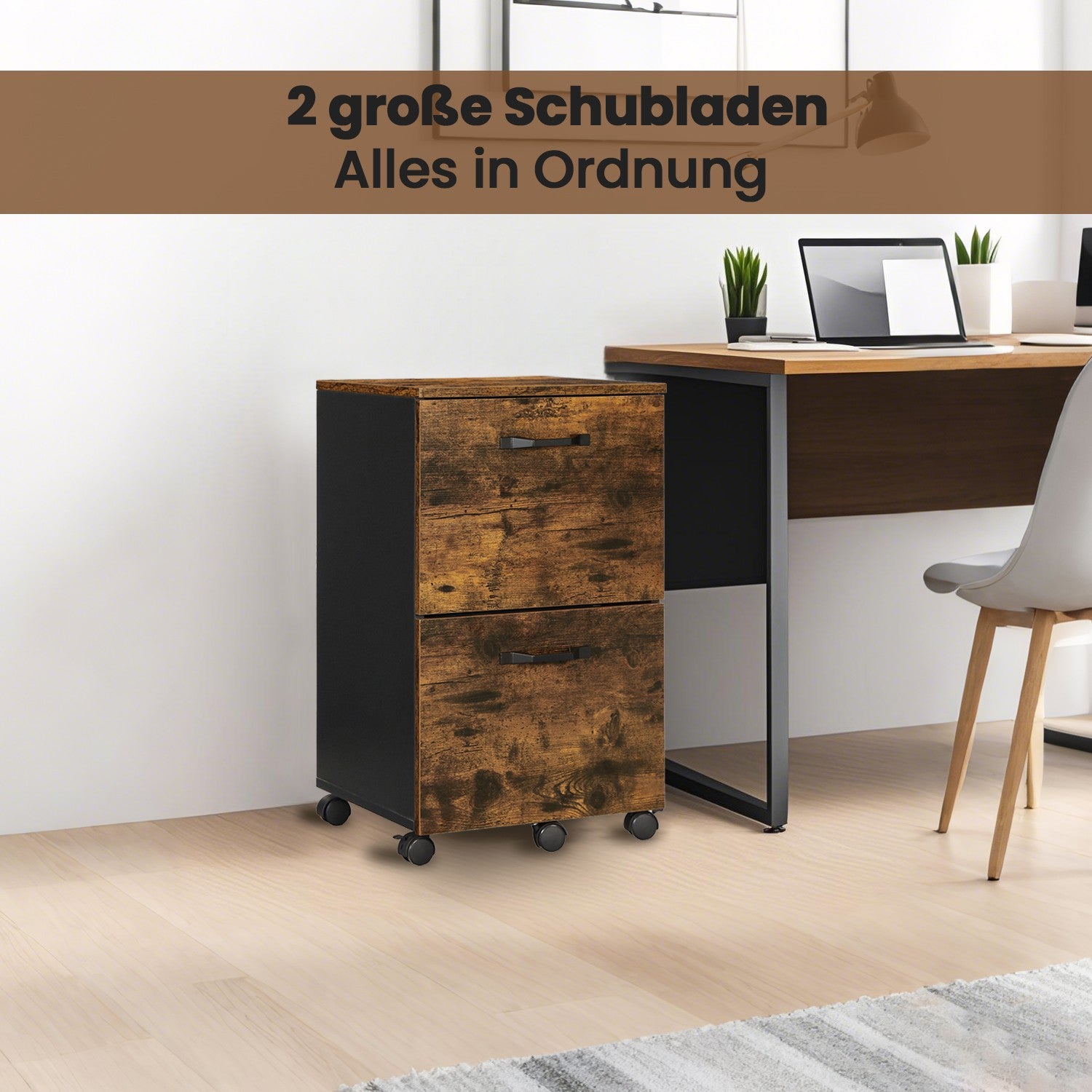Rollcontainer mit 2 Schubladen, Aktenschrank, mit Rollen