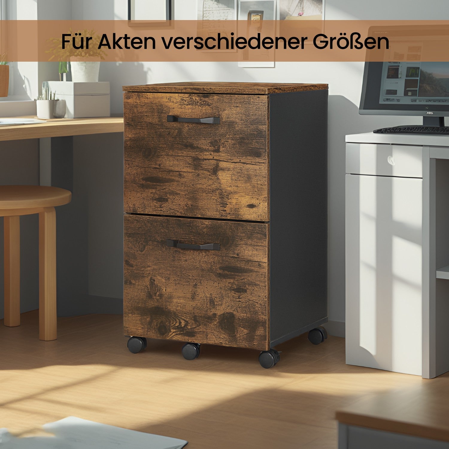 Rollcontainer mit 2 Schubladen, Aktenschrank, mit Rollen