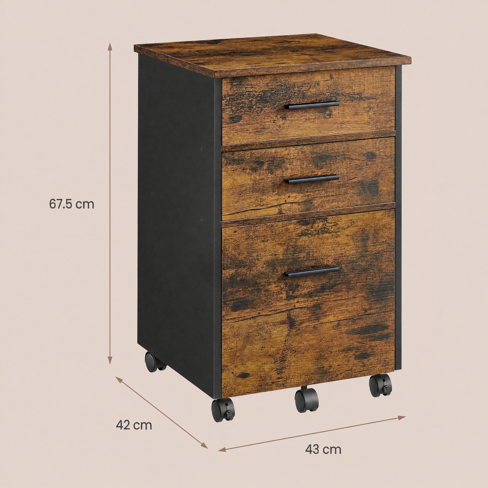 Aktenschrank mit Rollen, 3-Schubladen,  Rollcontainer