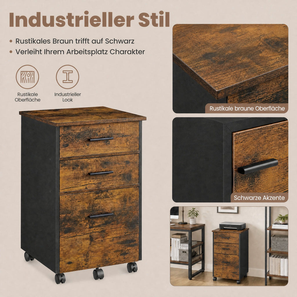 Aktenschrank mit Rollen, 3-Schubladen,  Rollcontainer