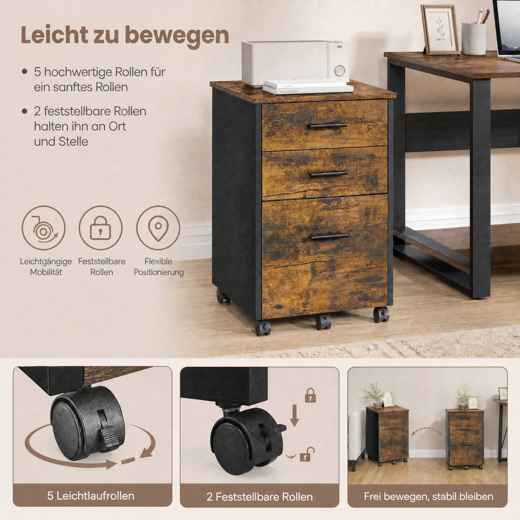 Aktenschrank mit Rollen, 3-Schubladen,  Rollcontainer