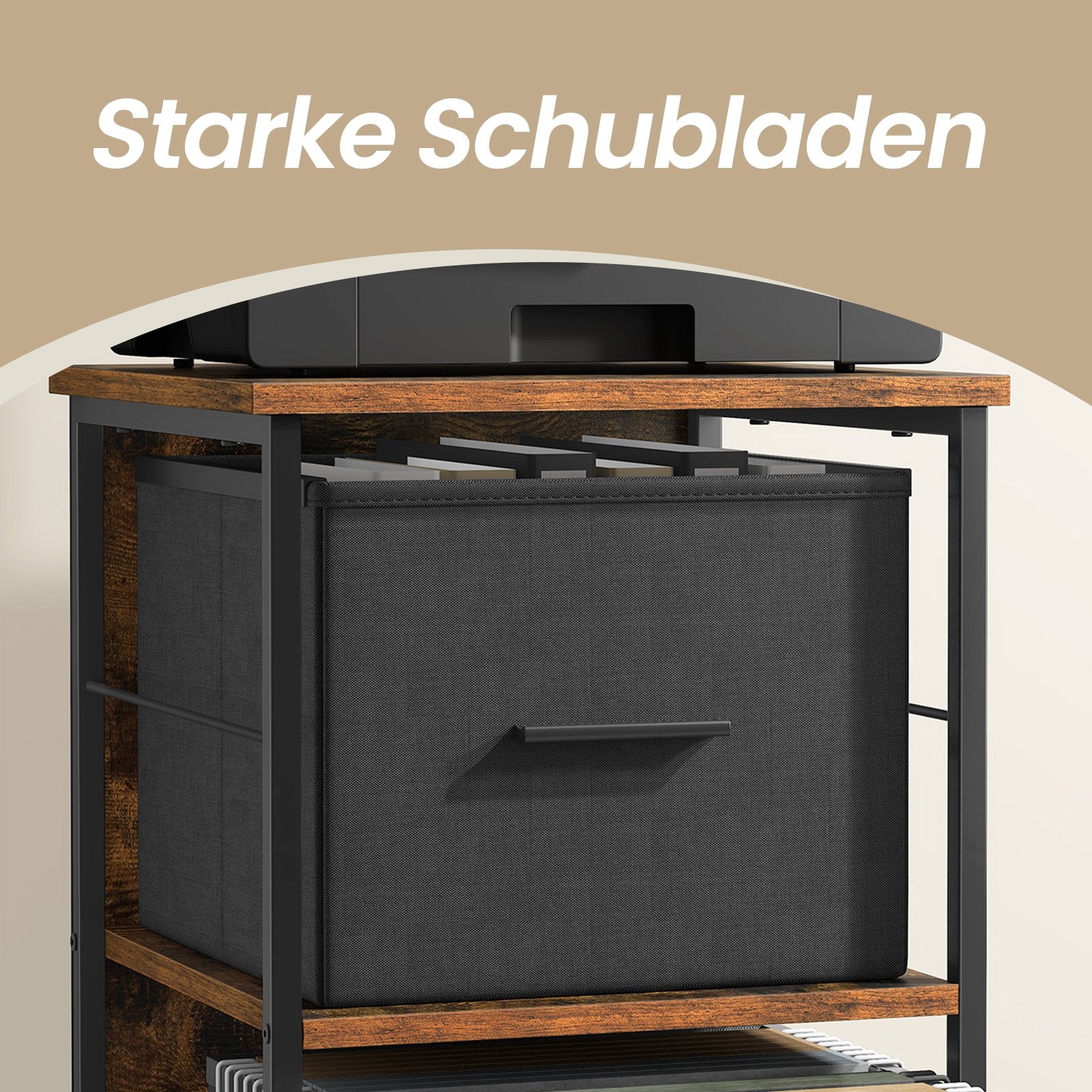 Aktenschrank mit 2 Schubladen, Druckerständer, für A4-