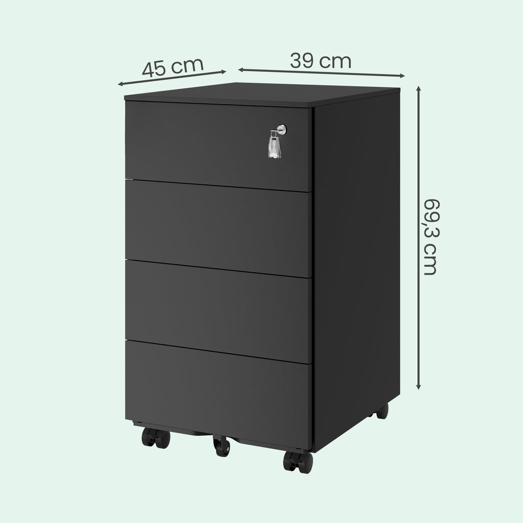 Rollcontainer mit 4 Schubladen und Rädern tintenschwarz