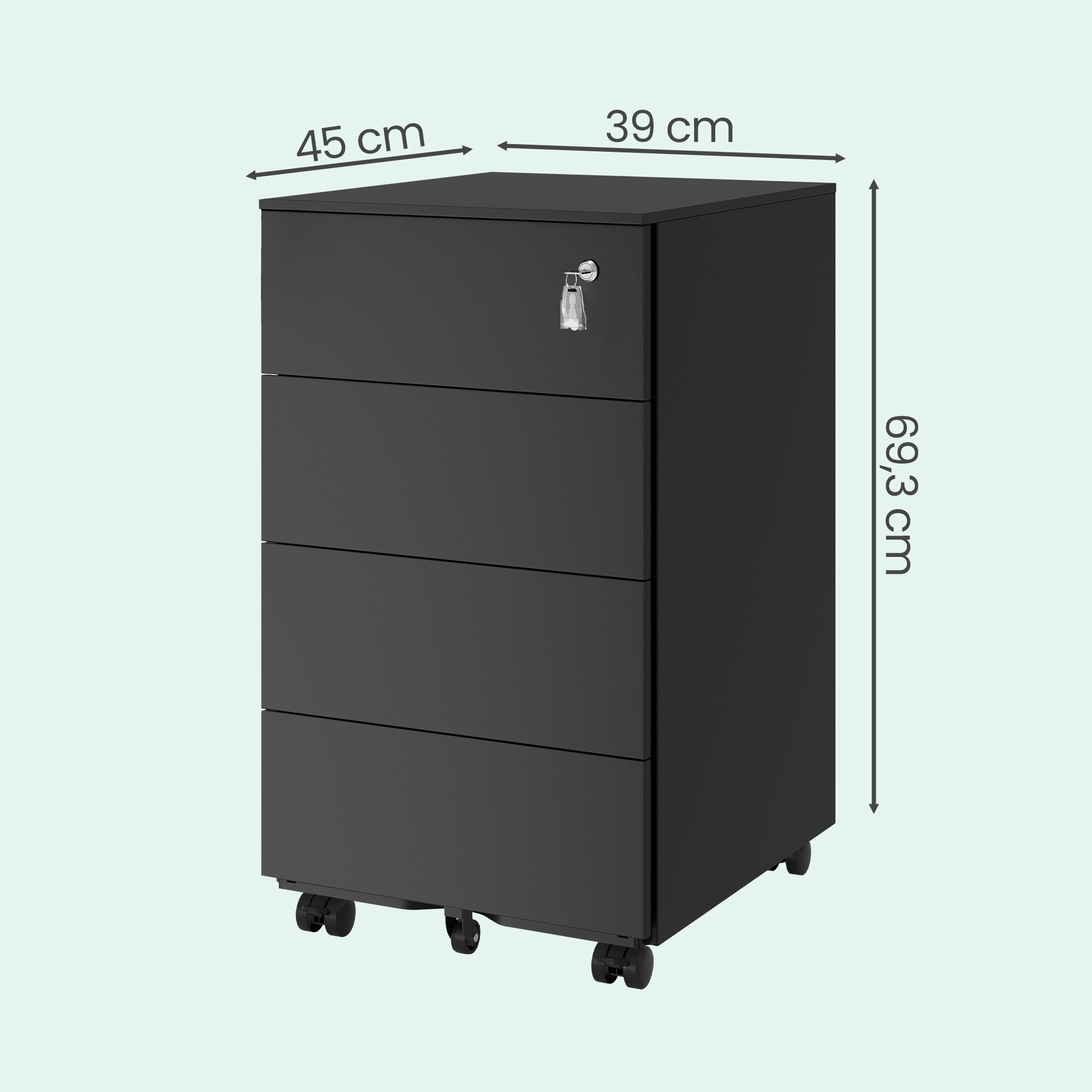 Rollcontainer mit 4 Schubladen und Rädern tintenschwarz