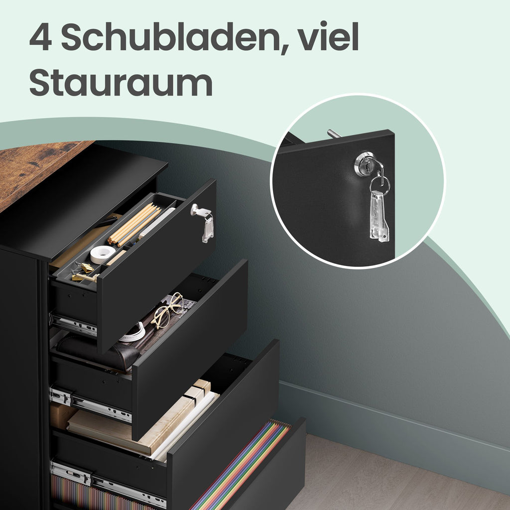 Rollcontainer mit 4 Schubladen und Rädern tintenschwarz