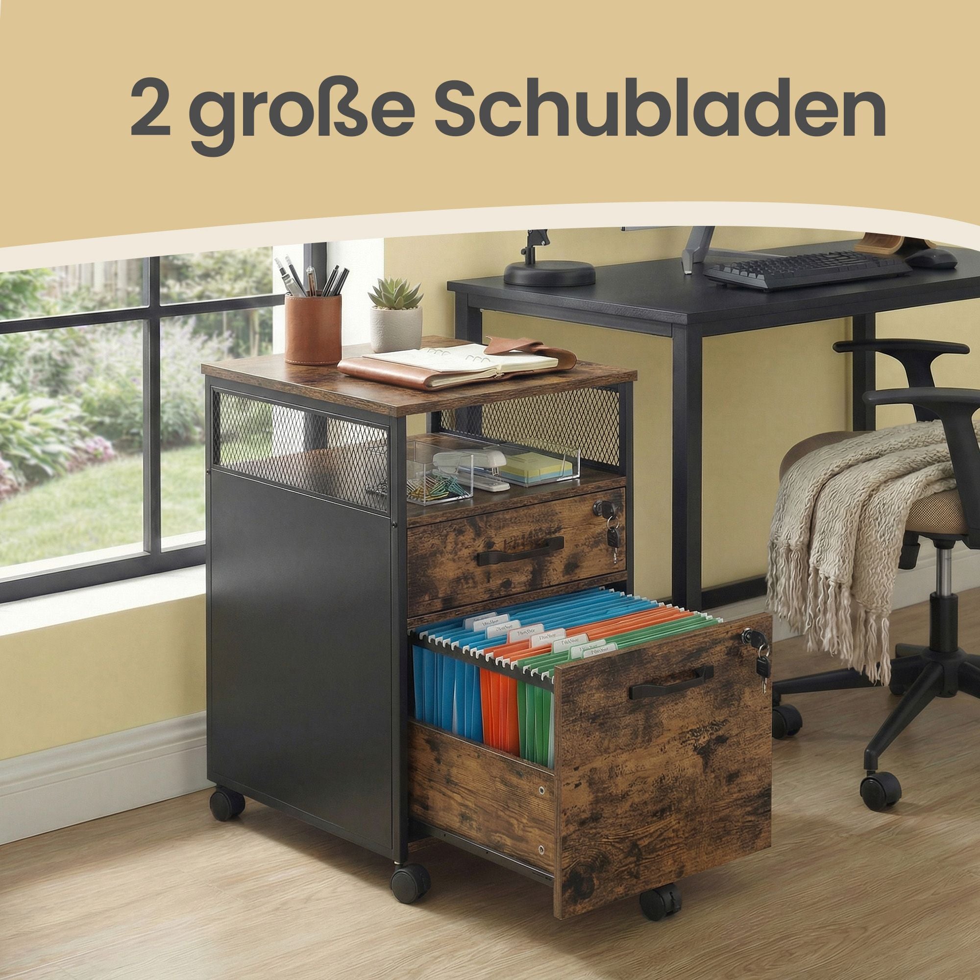 Mobiler Aktenschrank, mit 2 Schubladen, Hängeregistratur