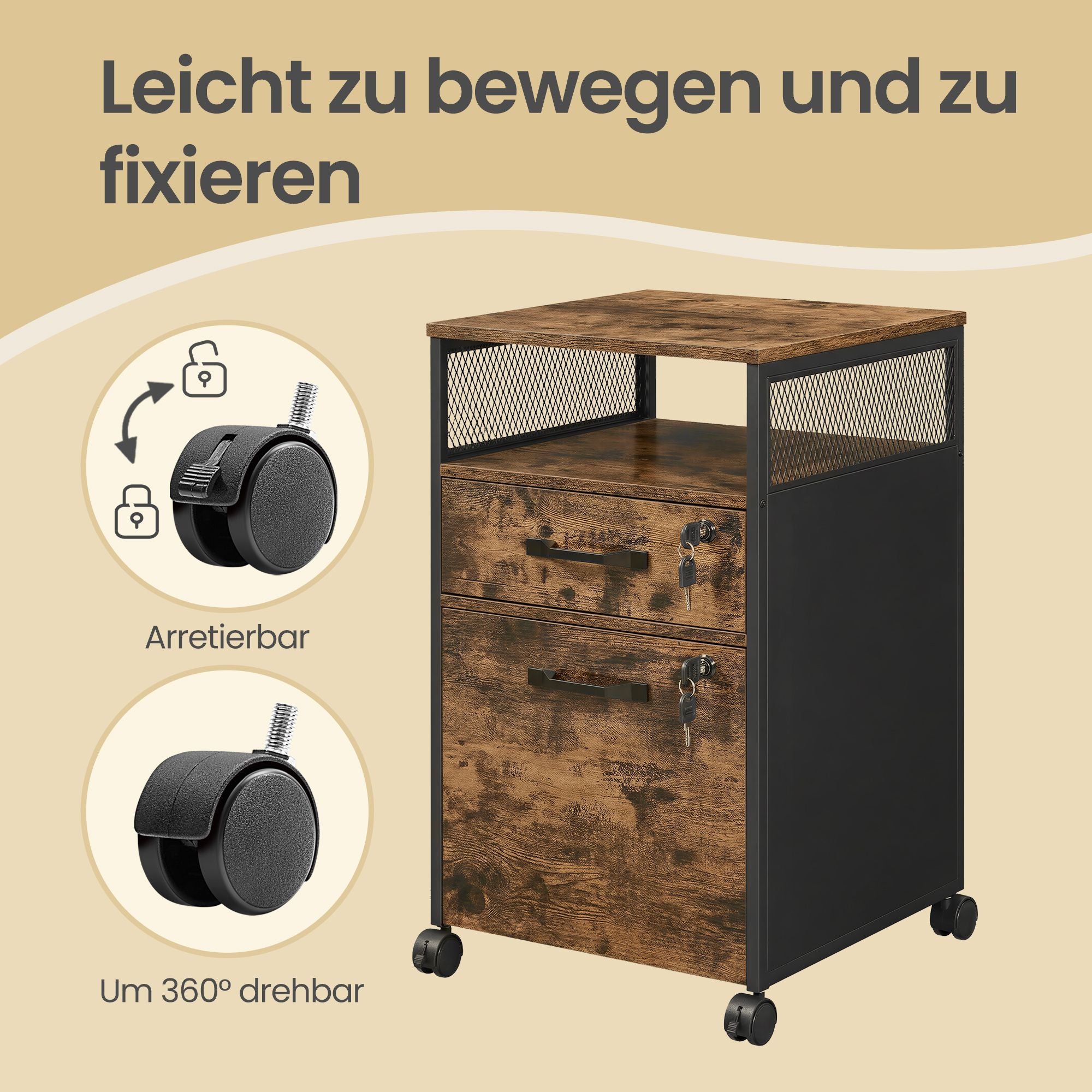 Mobiler Aktenschrank, mit 2 Schubladen, Hängeregistratur