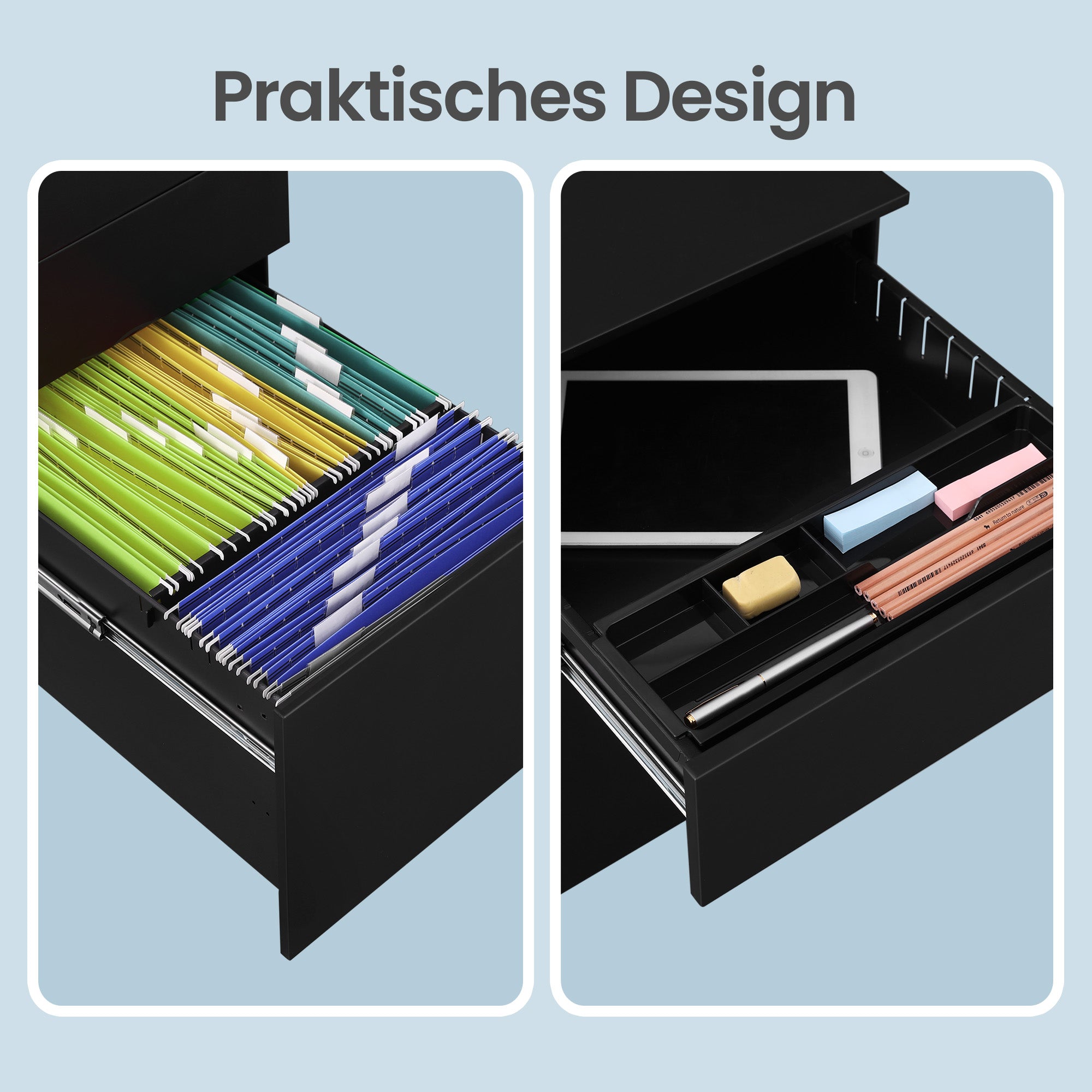 Rollcontainer, unter Schreibtisch, mit 3 Schublade
