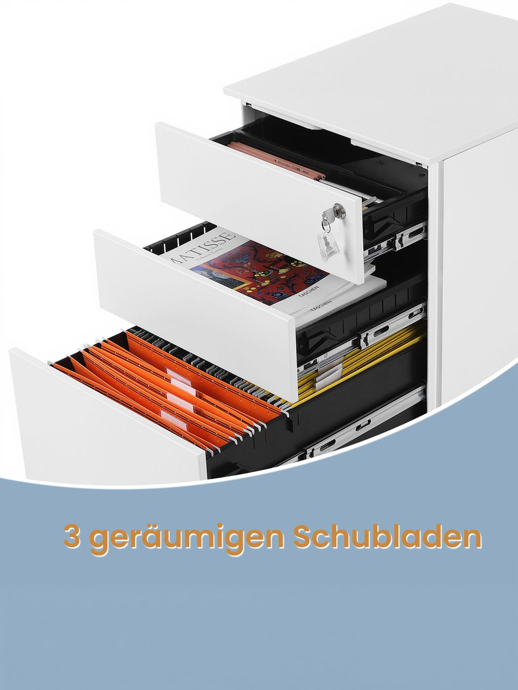 Rollcontainer, unter Schreibtisch, mit 3 Schublade