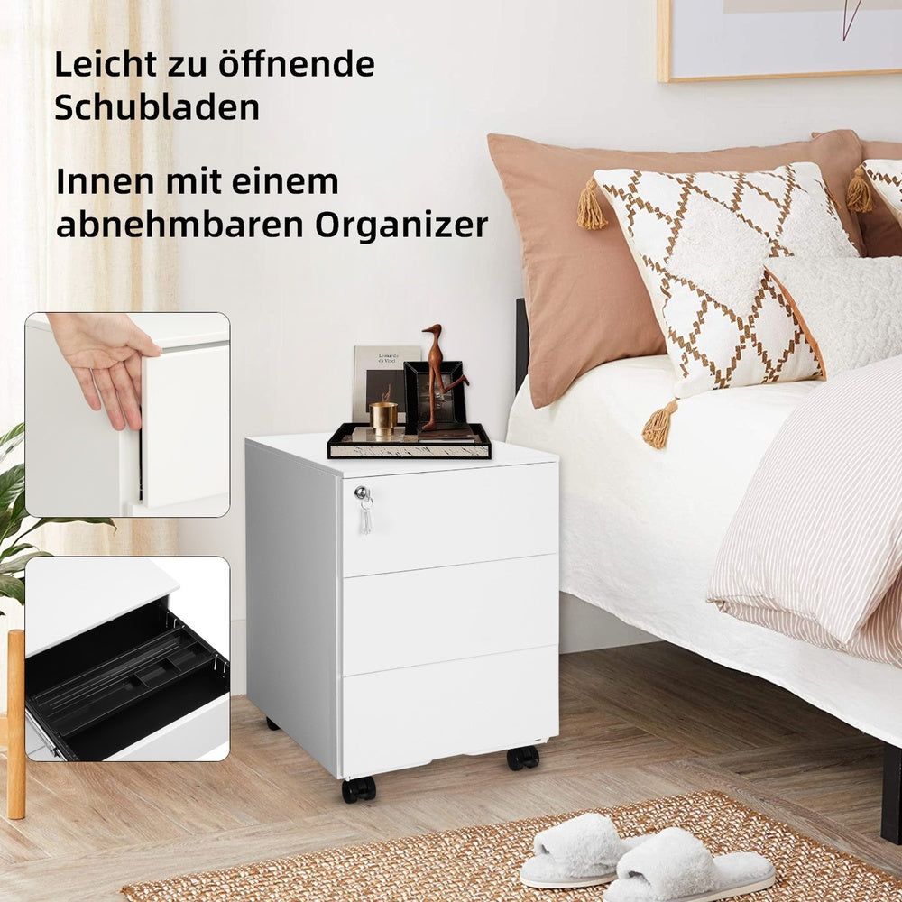 SONGMICS Rollcontainer, Aktenschrank mit 3 Schubladen, vormontiert